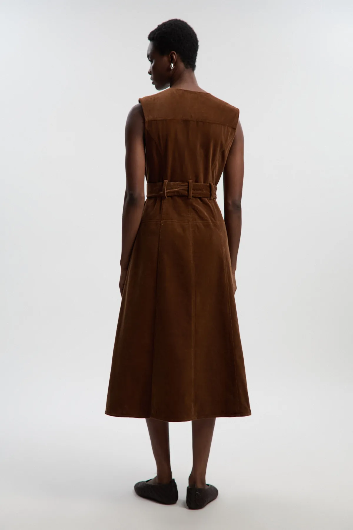 Petite Stretch Cord Belted Midi Dress BKK26089