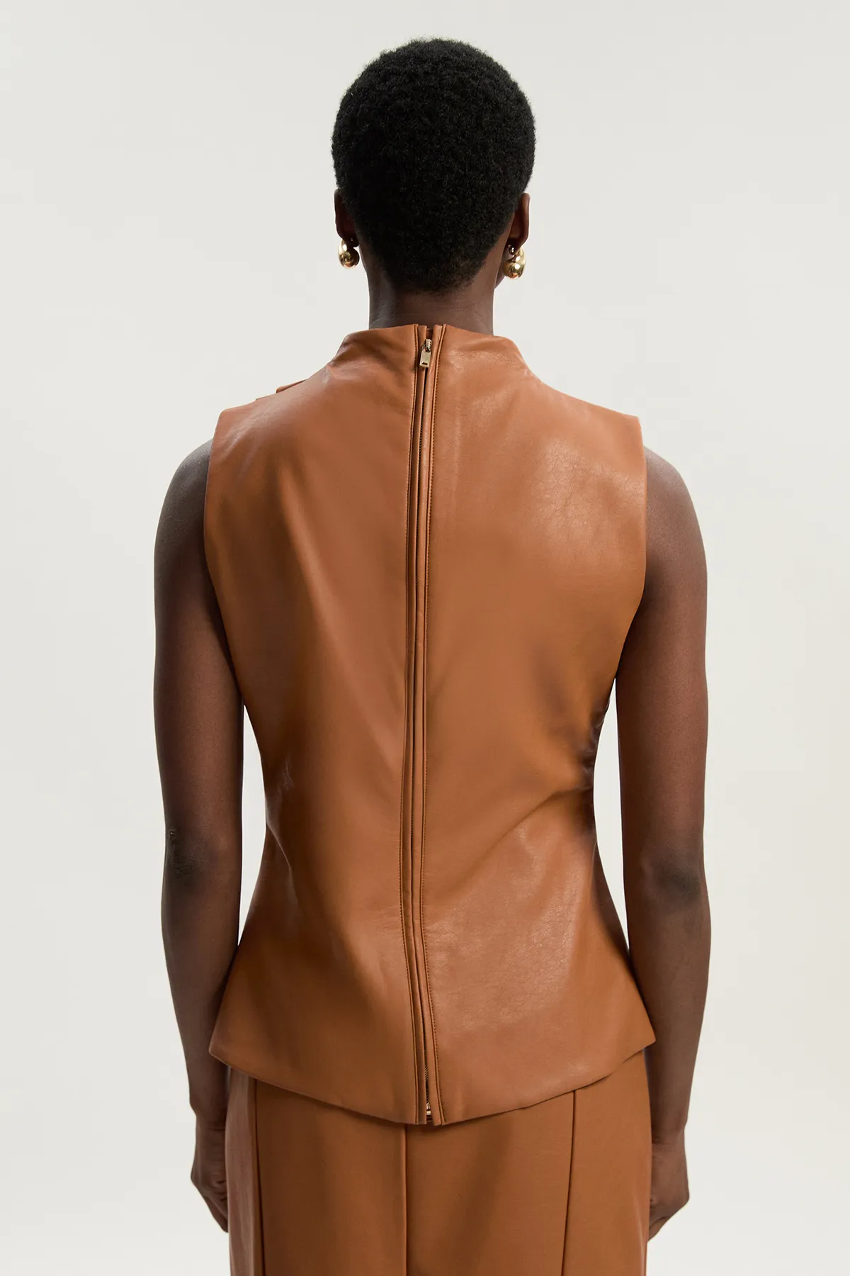 Faux Leather Drape Sleeveless Top BKK26091 5 Faux Leather Drape Sleeveless Top BKK26091