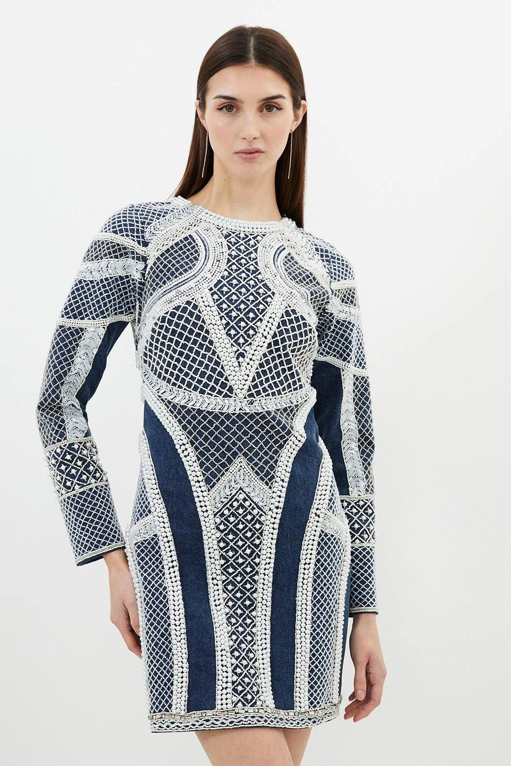 Embellished Pearl Long Sleeve Mini Dress BKK14919