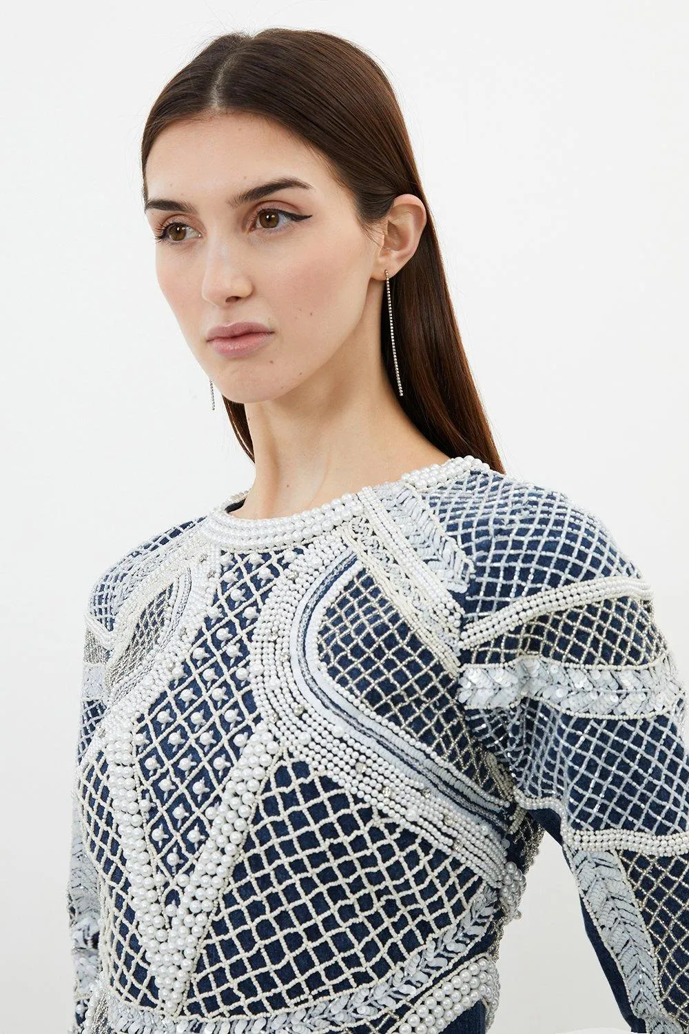 Embellished Pearl Long Sleeve Mini Dress BKK14919