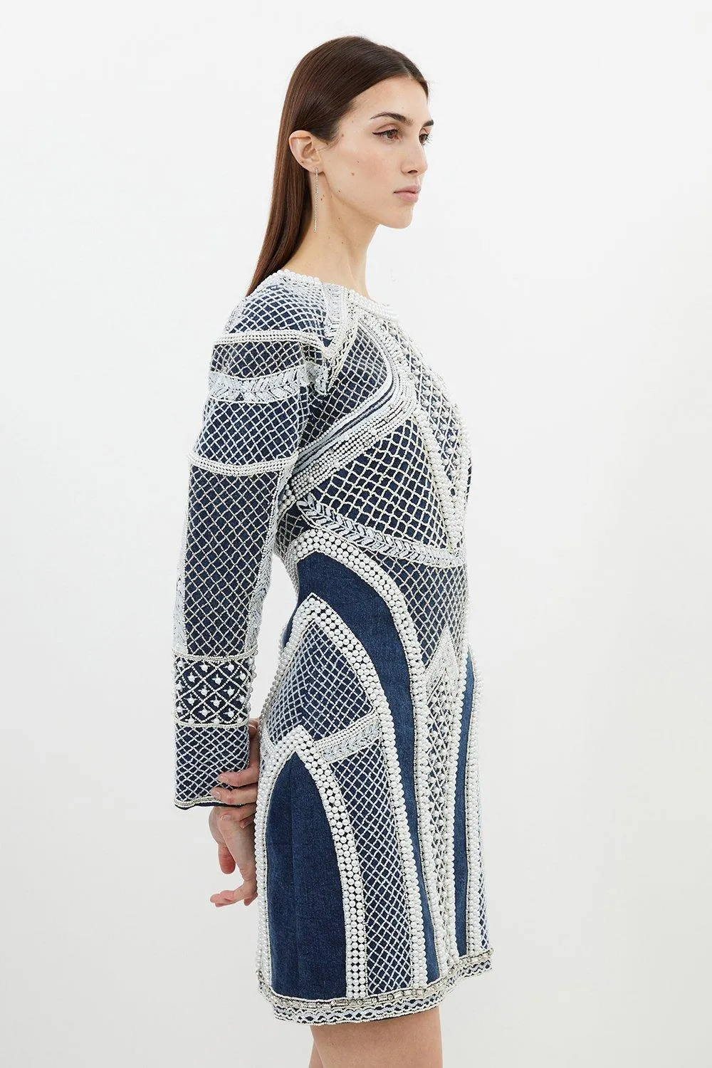 Embellished Pearl Long Sleeve Mini Dress BKK14919