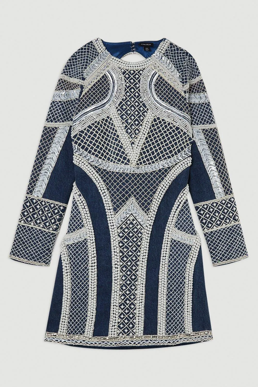 Embellished Pearl Long Sleeve Mini Dress BKK14919