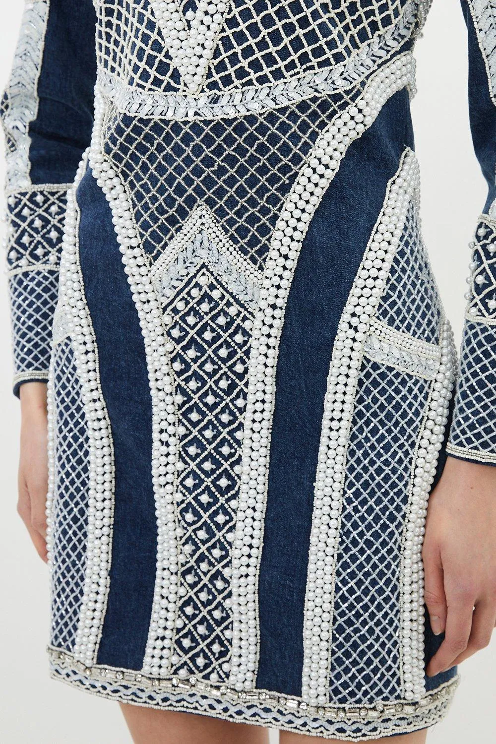 Embellished Pearl Long Sleeve Mini Dress BKK14919