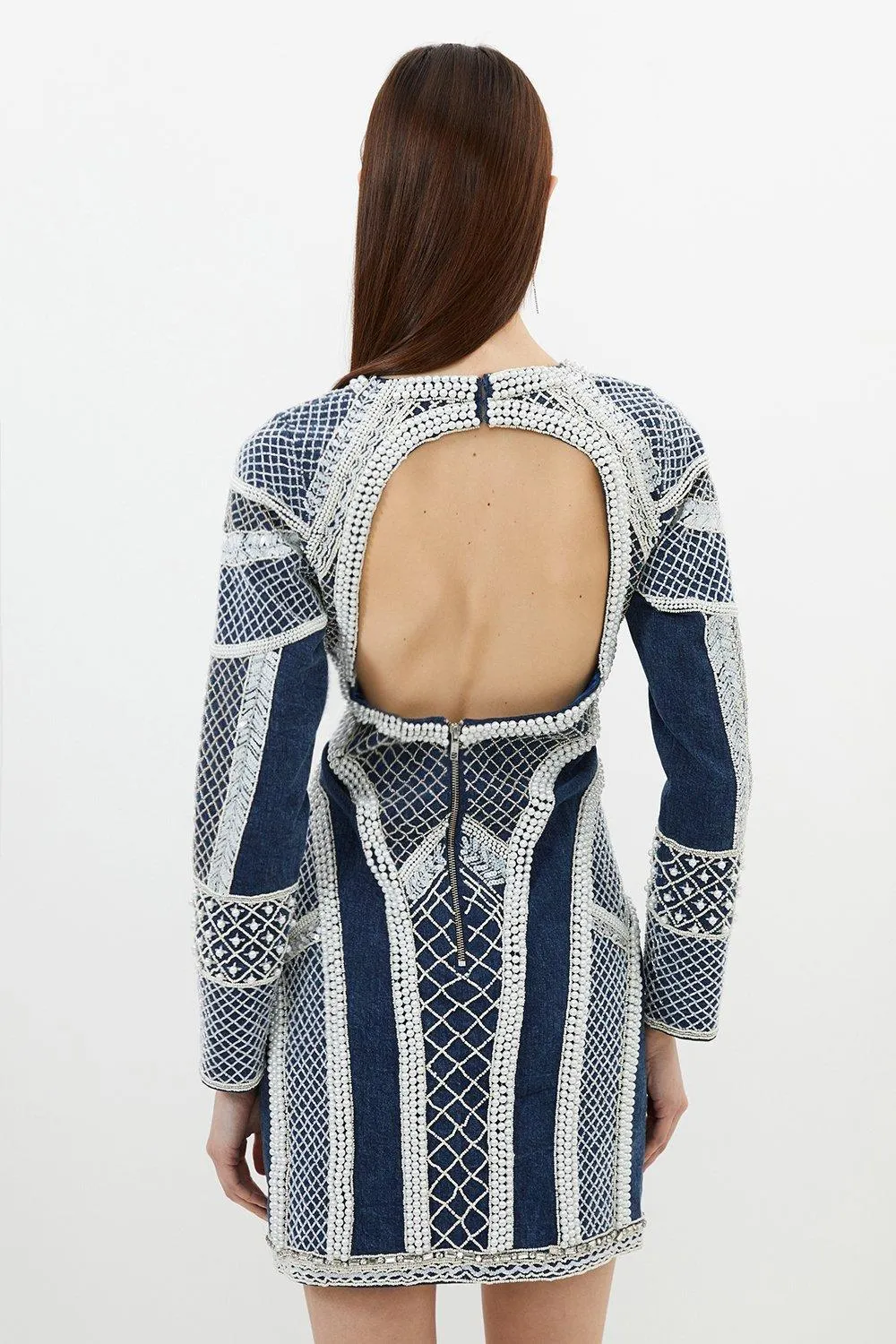 Embellished Pearl Long Sleeve Mini Dress BKK14919