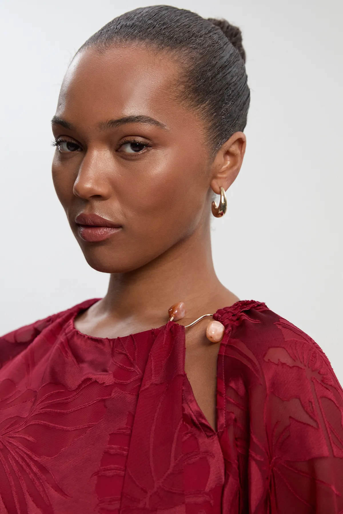 Plus Size Devoure Flared Sleeve Woven Blouse With Trim Detail BKK26215