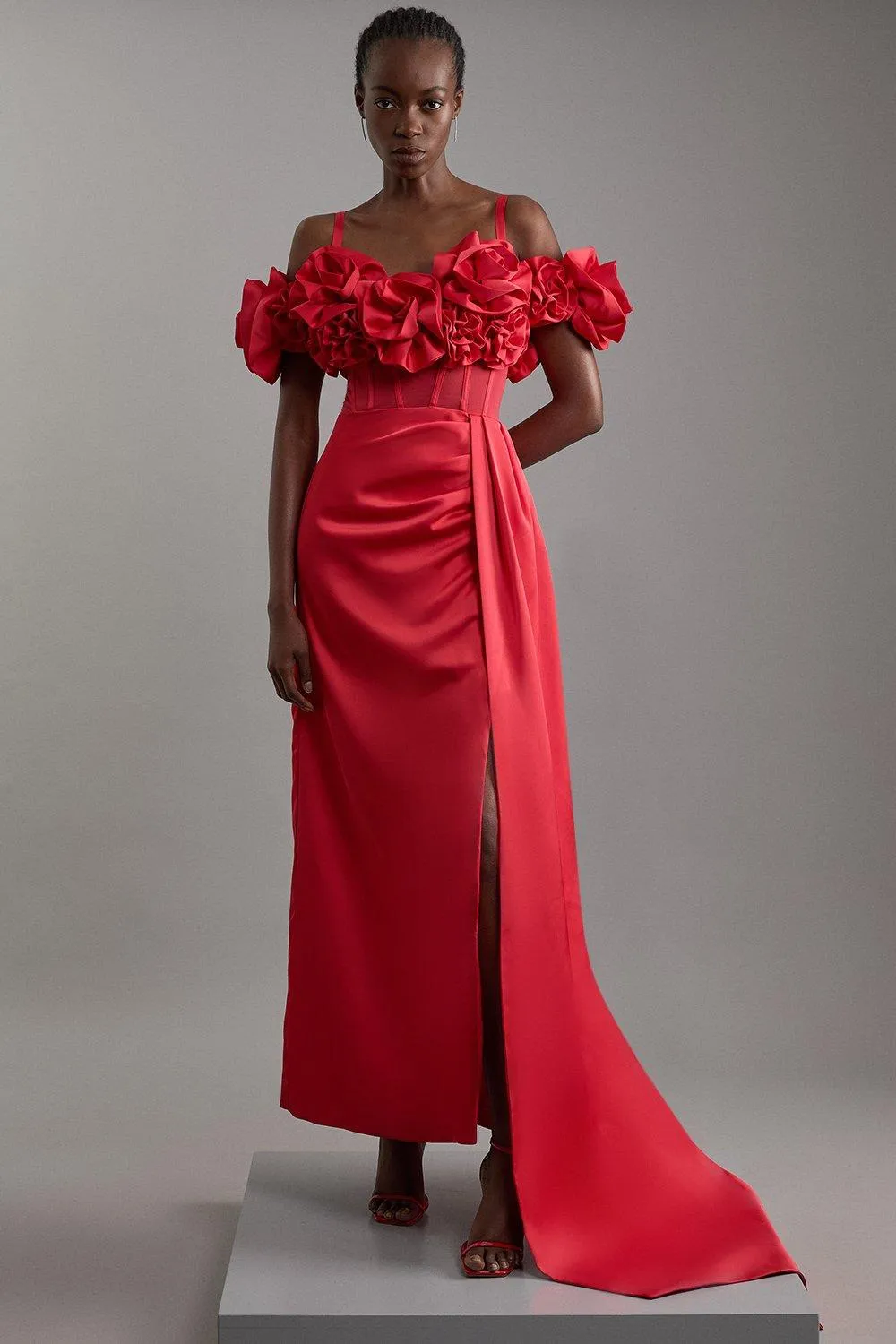 Rosette Corset Lace Up Back Maxi Dress BKK21156