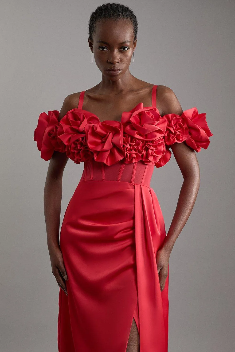 Rosette Corset Lace Up Back Maxi Dress BKK21156