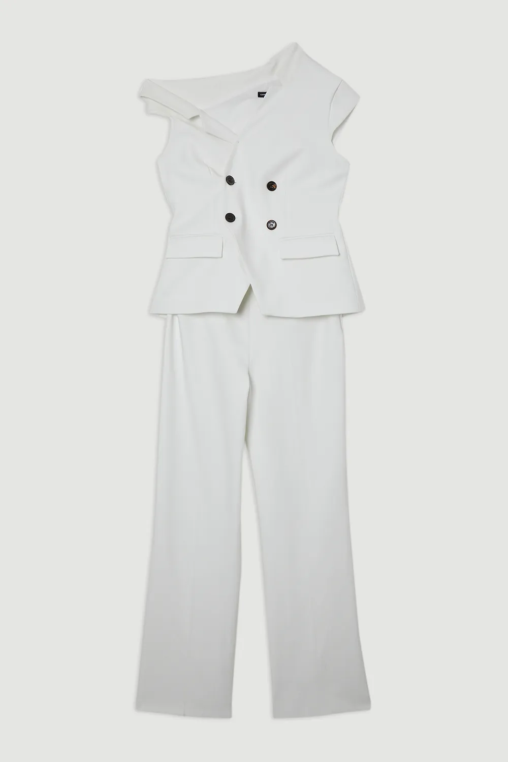 Petite Compact Stretch Asymmetric Collar Wide Leg Tailored Jumpsuit BKK26254