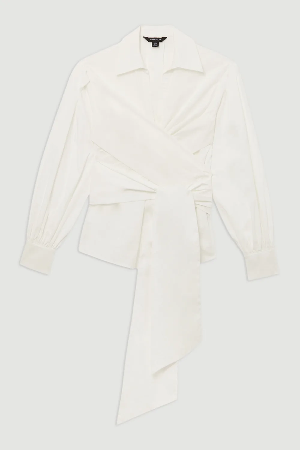 Plus Size Cotton Poplin Drama Sleeve Woven Wrap Detail Blouse BKK26249 4 Plus Size Cotton Poplin Drama Sleeve Woven Wrap Detail Blouse BKK26249