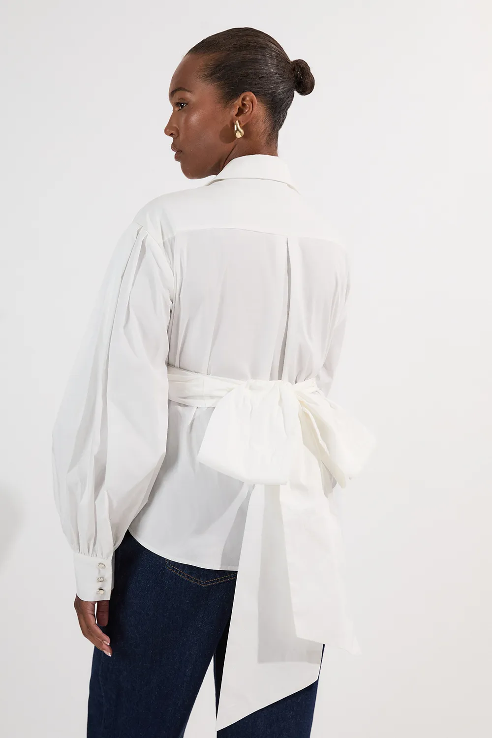 Plus Size Cotton Poplin Drama Sleeve Woven Wrap Detail Blouse BKK26249 5 Plus Size Cotton Poplin Drama Sleeve Woven Wrap Detail Blouse BKK26249