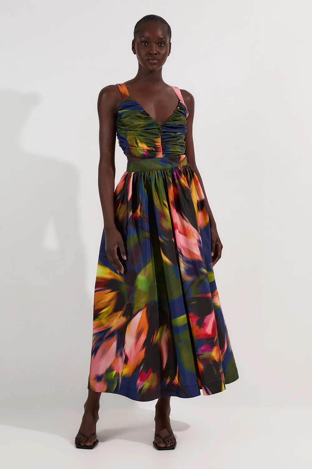 Petite Blurred Floral Drama Woven Taffeta Maxi Dress BKK26255