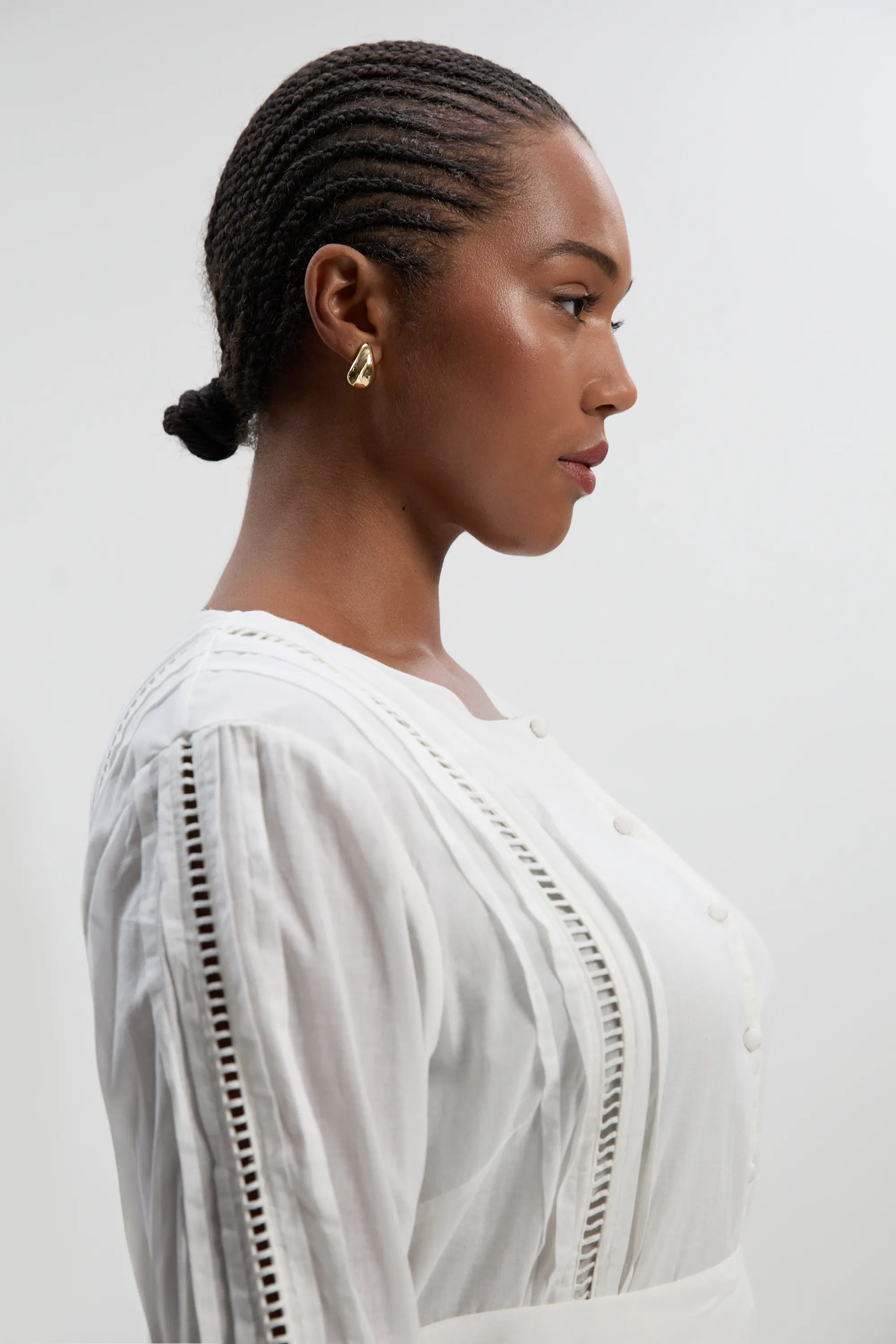 Plus Size Cotton With Lace Trim Insert Woven Long Sleeve Midi Dress BKK26287