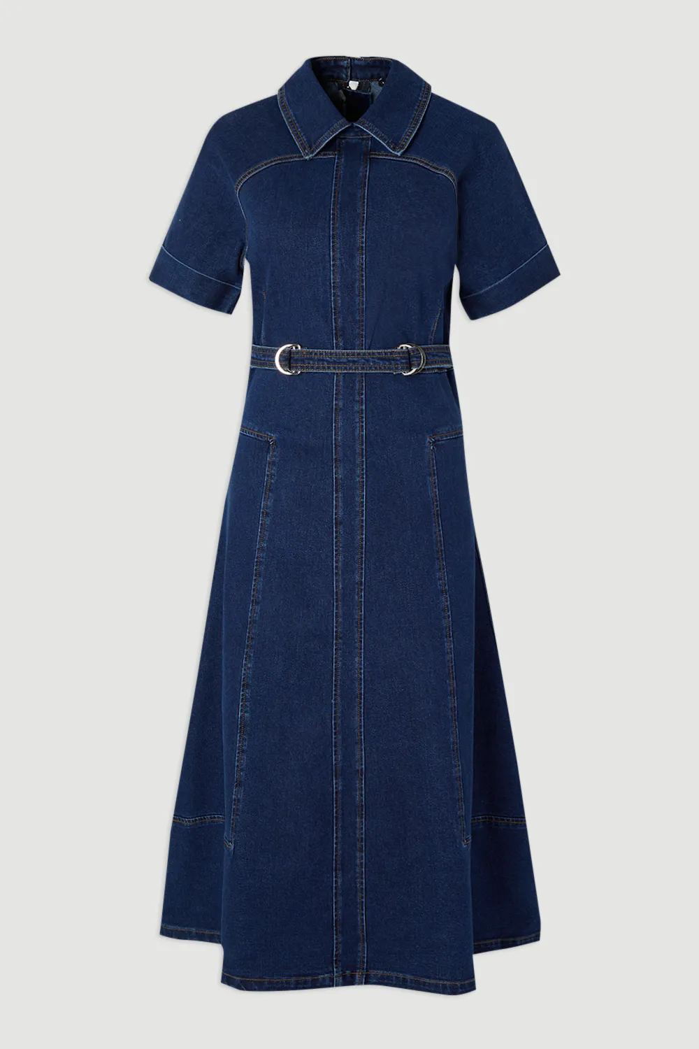 Stretch Denim Tab Belt Detail Midi Dress BKK26357 4 Stretch Denim Tab Belt Detail Midi Dress BKK26357