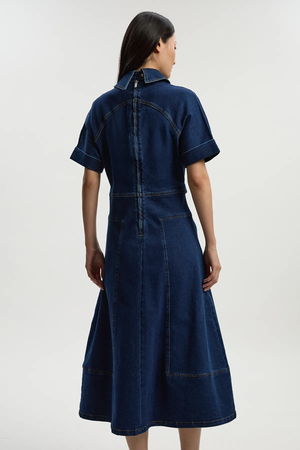 Stretch Denim Tab Belt Detail Midi Dress BKK26357 5 Stretch Denim Tab Belt Detail Midi Dress BKK26357