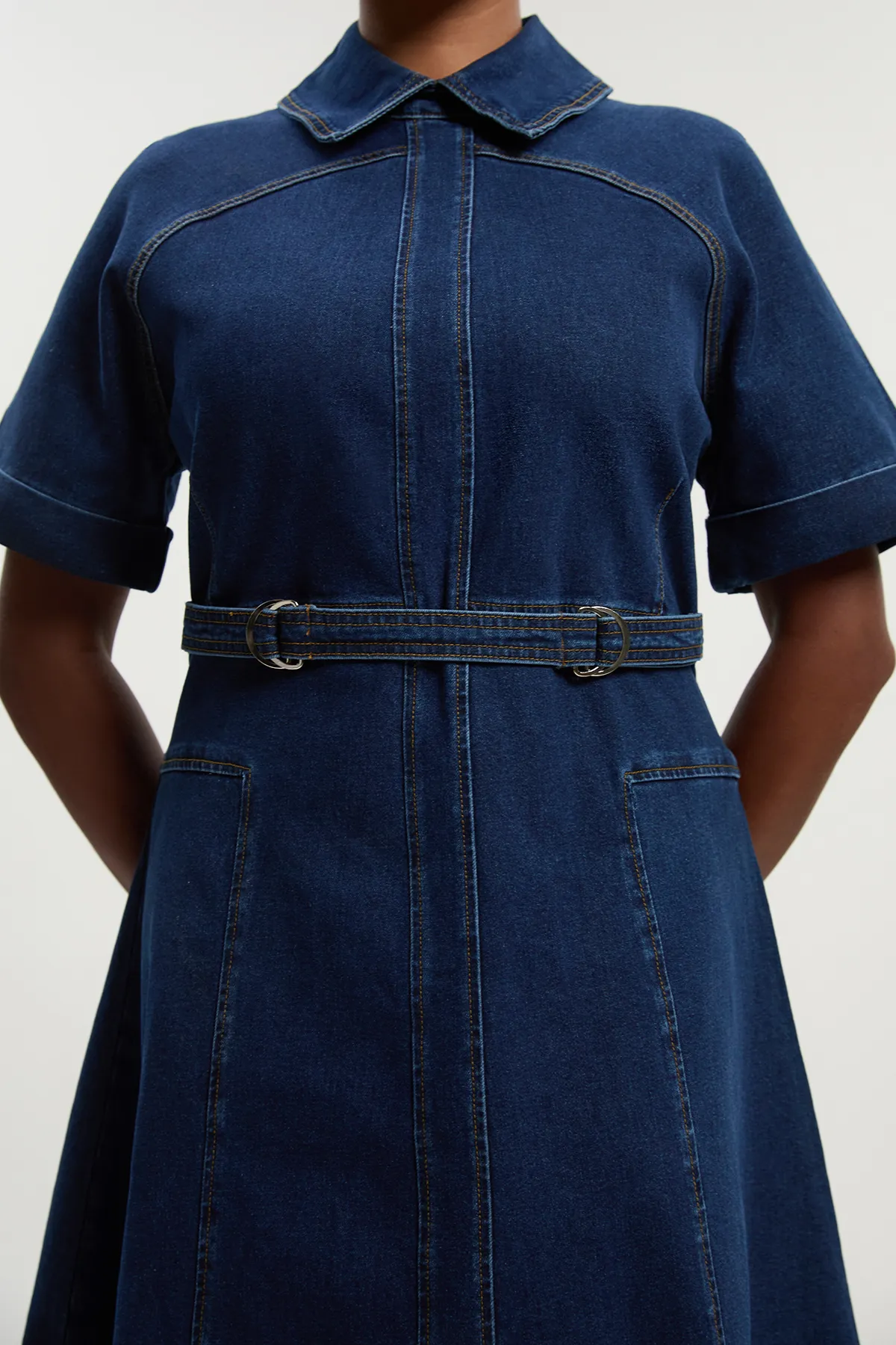 Plus Size Stretch Denim Tab Belt Detail Midi Dress BKK26358 3 Plus Size Stretch Denim Tab Belt Detail Midi Dress BKK26358