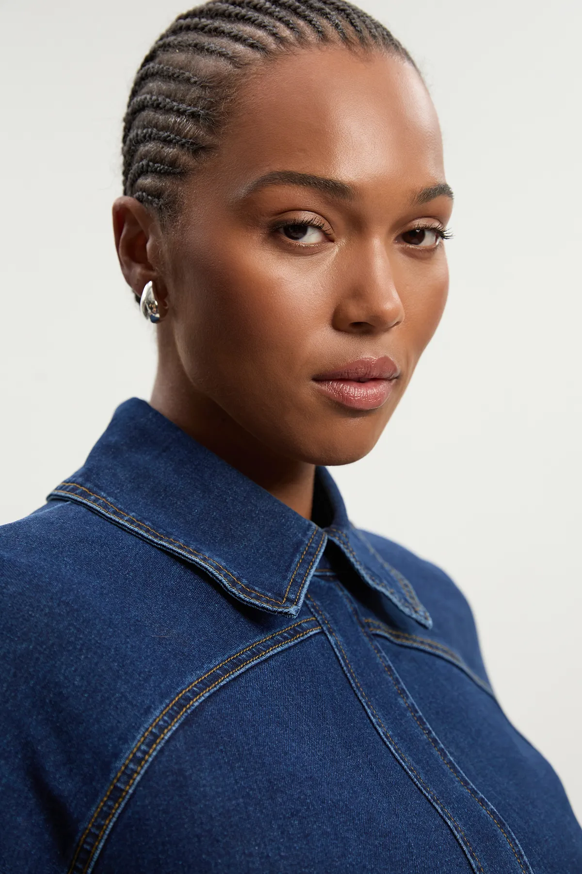 Plus Size Stretch Denim Tab Belt Detail Midi Dress BKK26358 5 Plus Size Stretch Denim Tab Belt Detail Midi Dress BKK26358