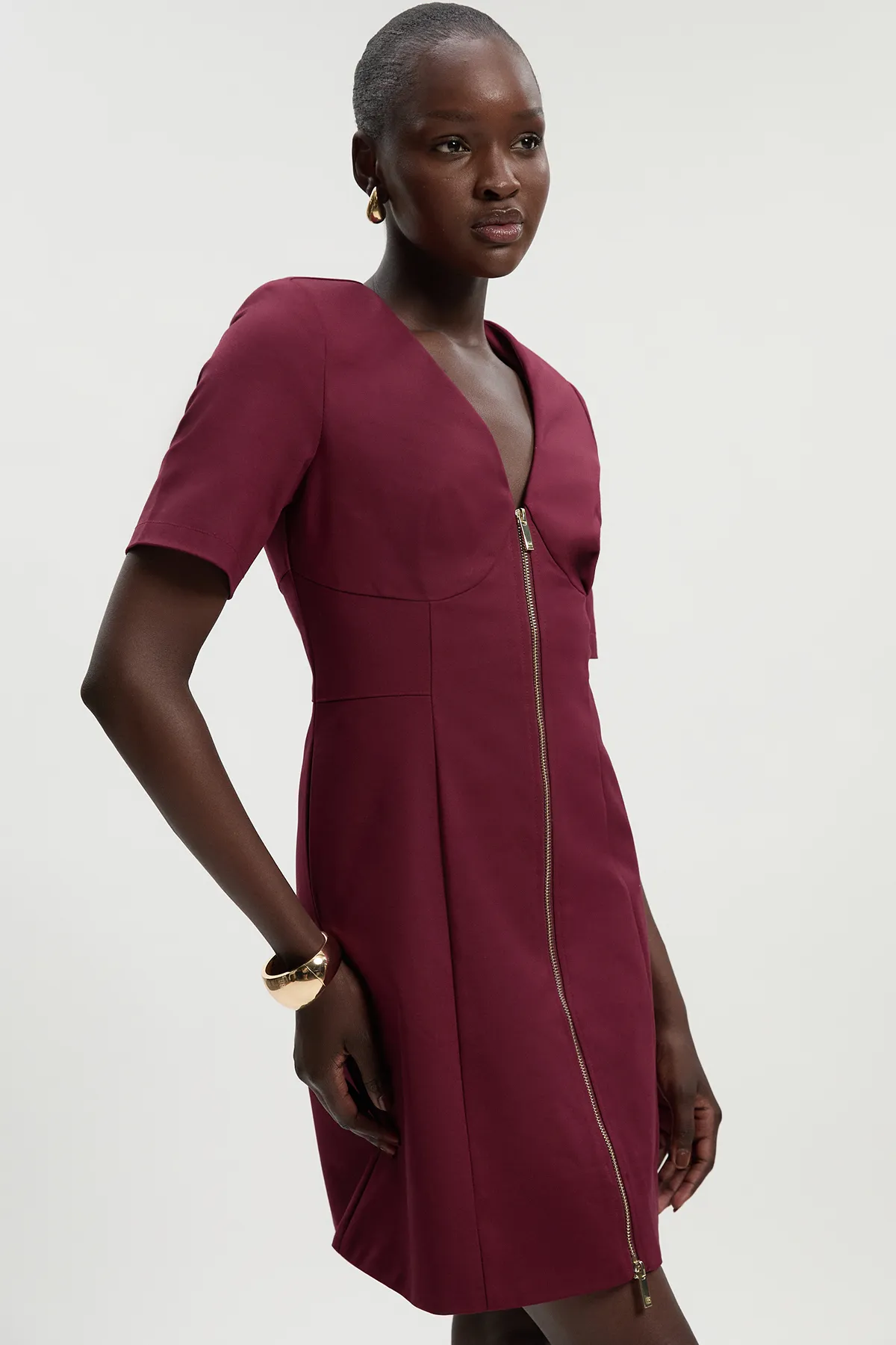 Tall Techno Cotton Short Sleeve Zip Detail Woven Mini Dress BKK26366