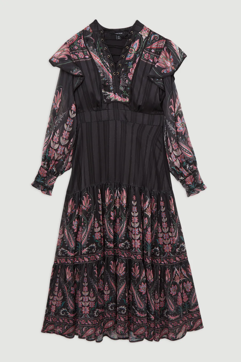 Boho Floral Woven Midaxi Dress With Lace Front Detail BKK21209