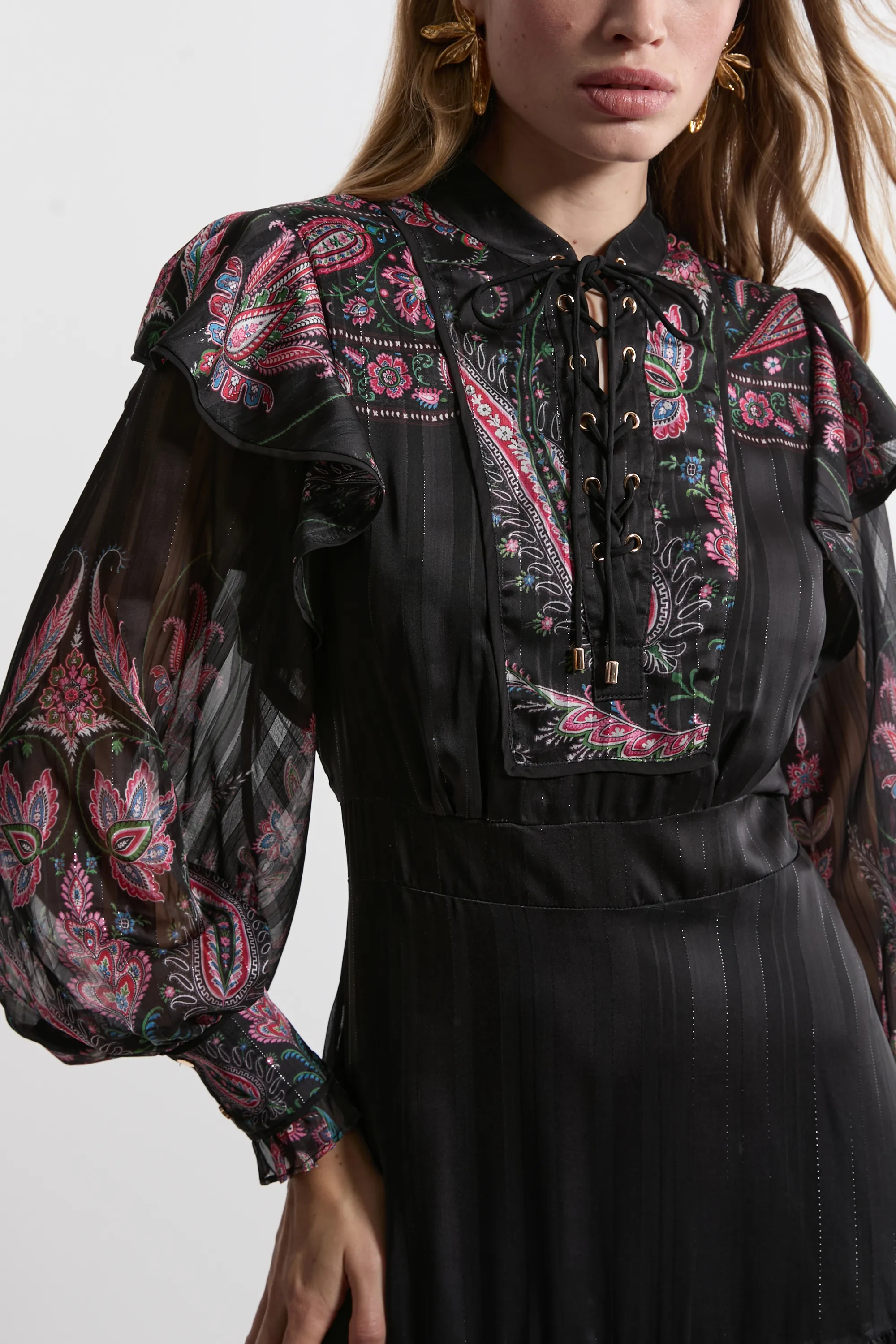 Boho Floral Woven Midaxi Dress With Lace Front Detail BKK21209