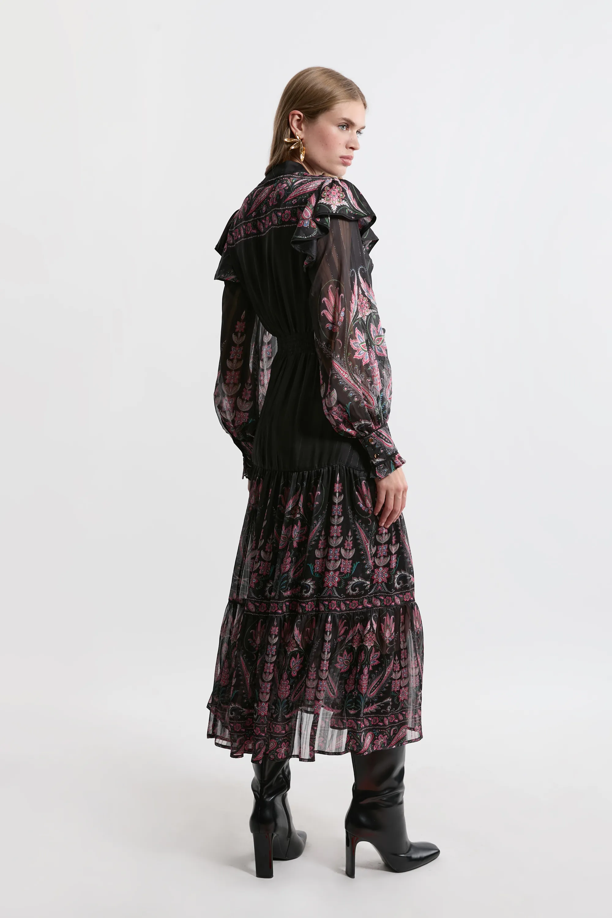 Boho Floral Woven Midaxi Dress With Lace Front Detail BKK21209