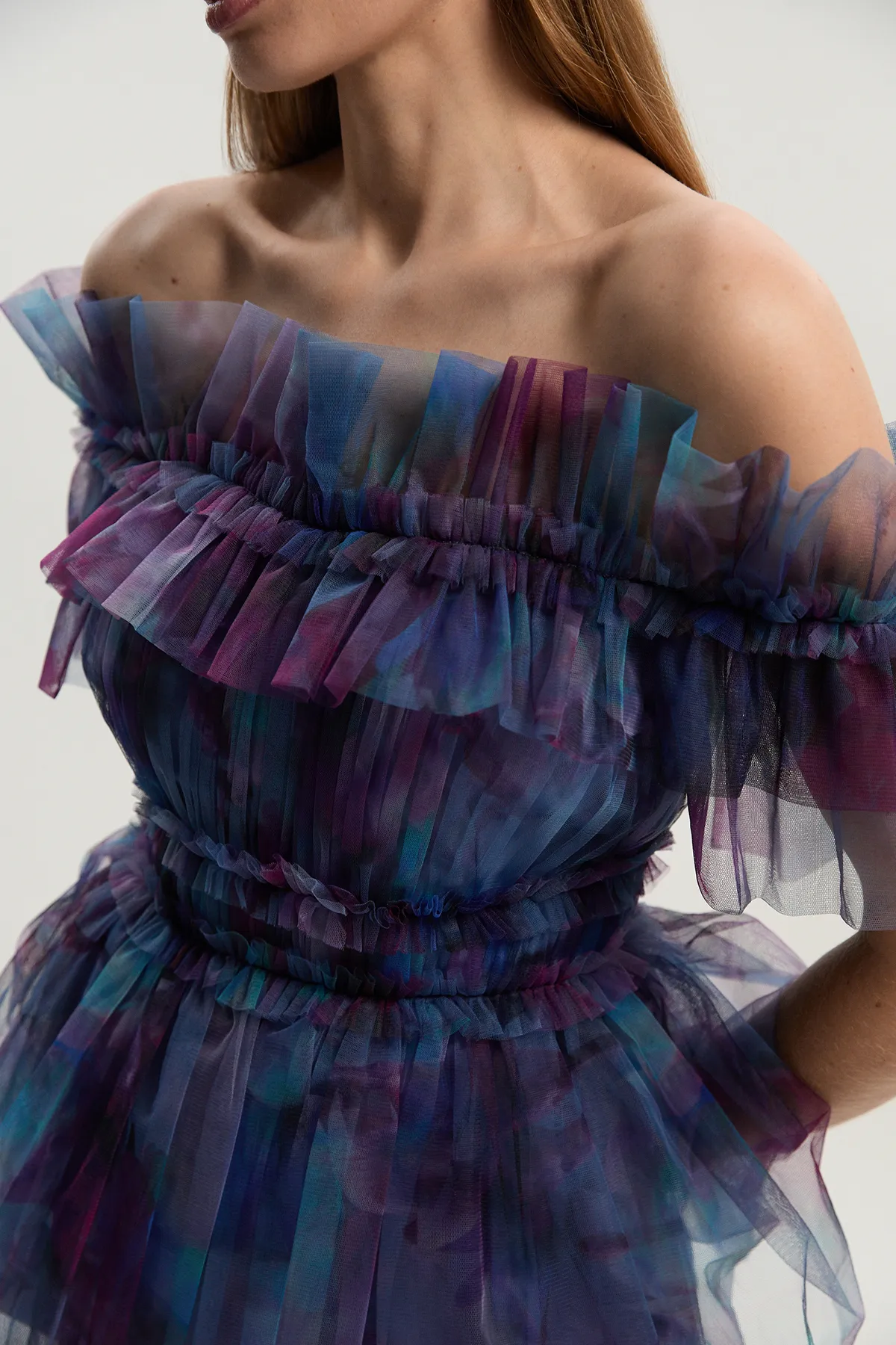 Floral Tulle Layered Off The Shoulder Blouse BKK26383