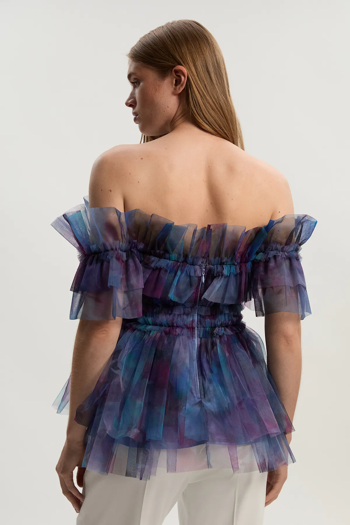 Floral Tulle Layered Off The Shoulder Blouse BKK26383 5 Floral Tulle Layered Off The Shoulder Blouse BKK26383