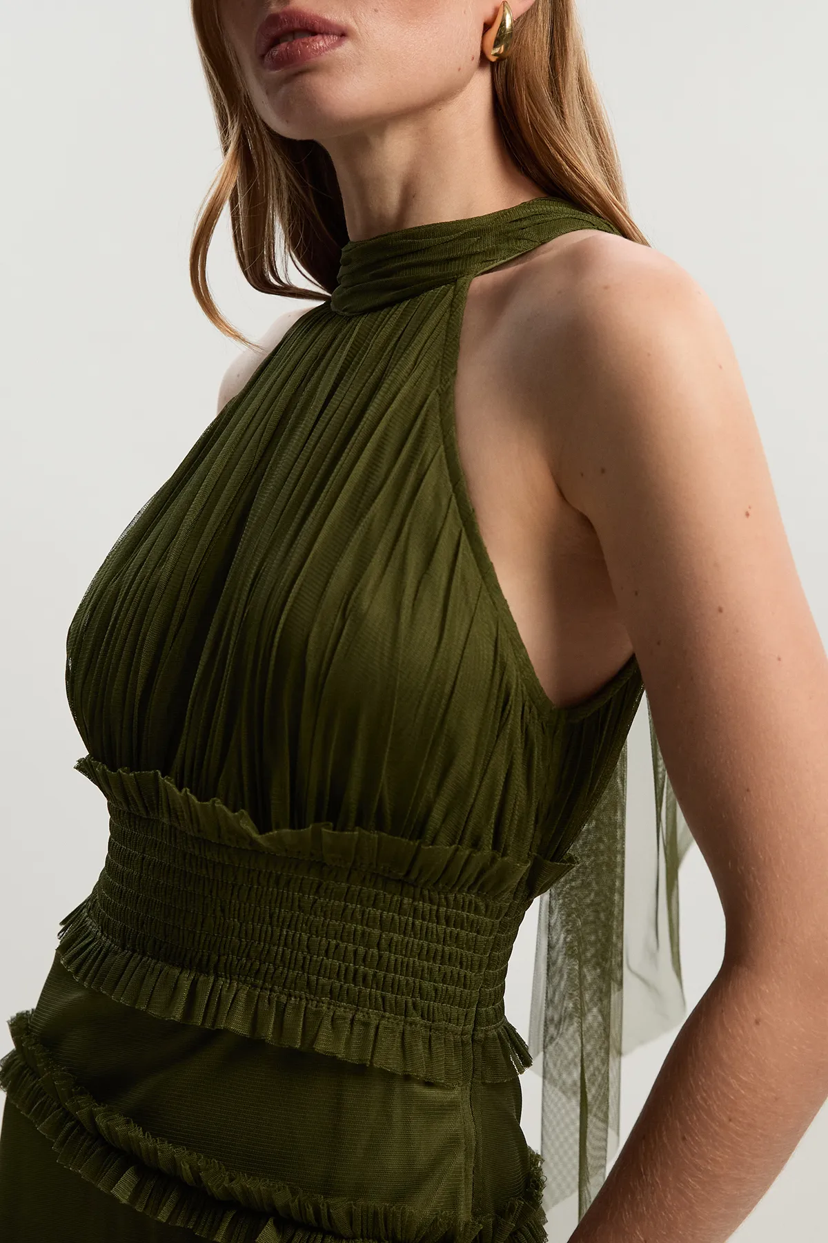 Tulle Layered Halter Neck Maxi Dress BKK26384