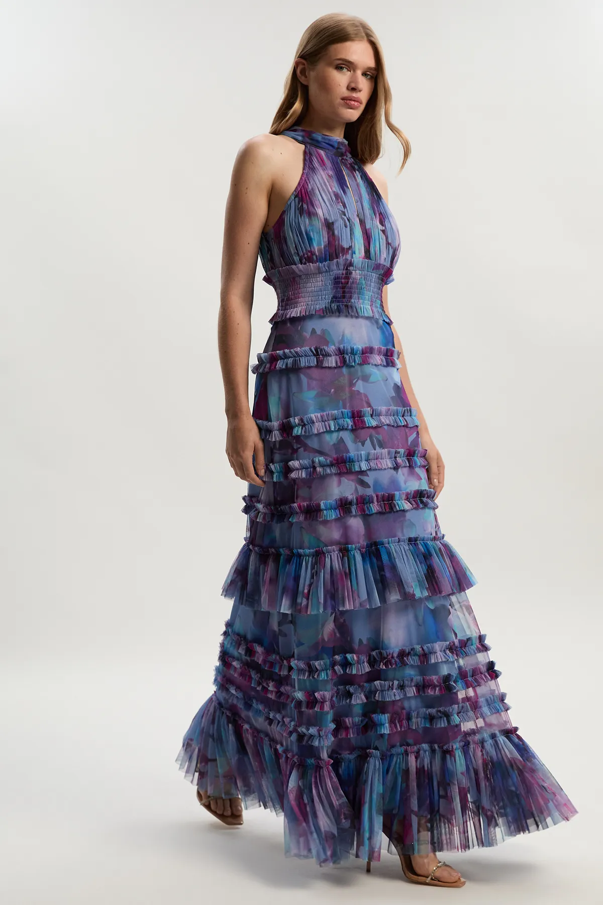 Tulle Layered Halter Neck Maxi Dress BKK26385