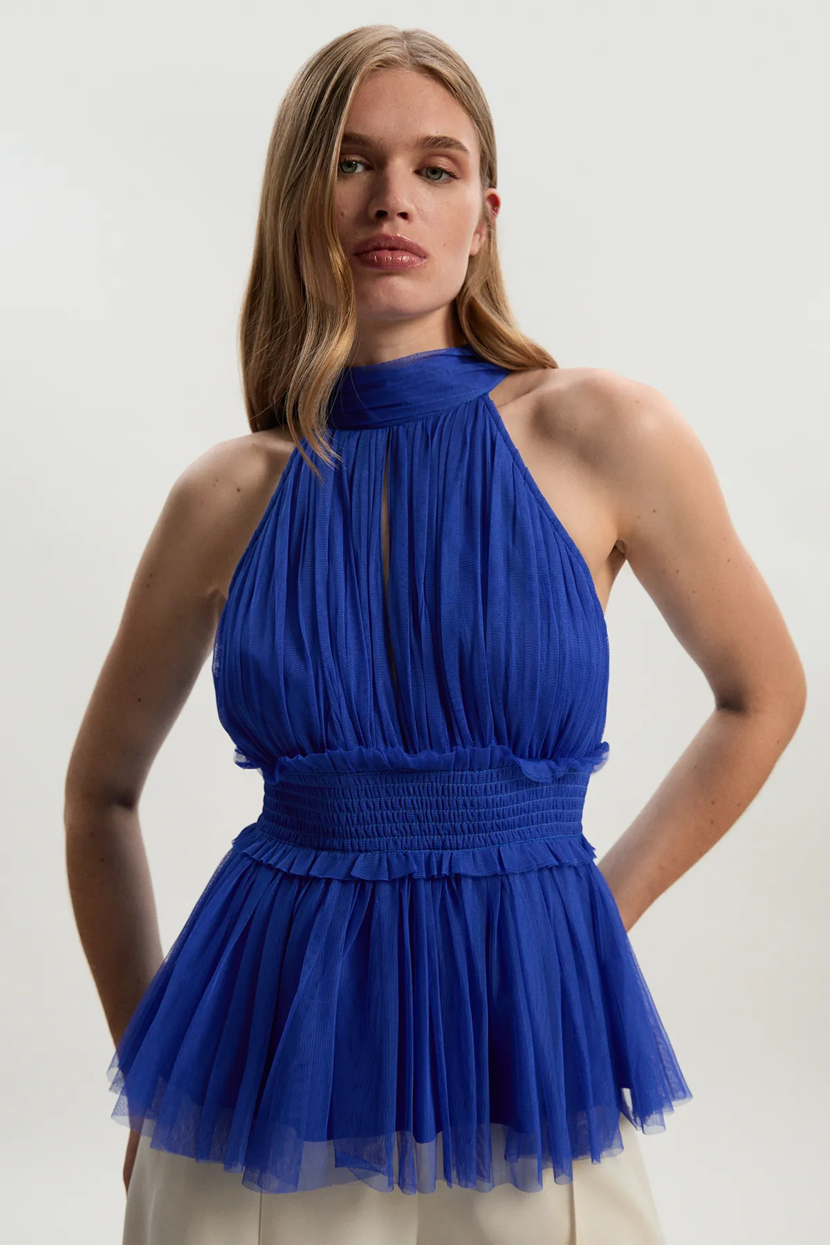 Tulle Layered Halter Neck Blouse BKK26386