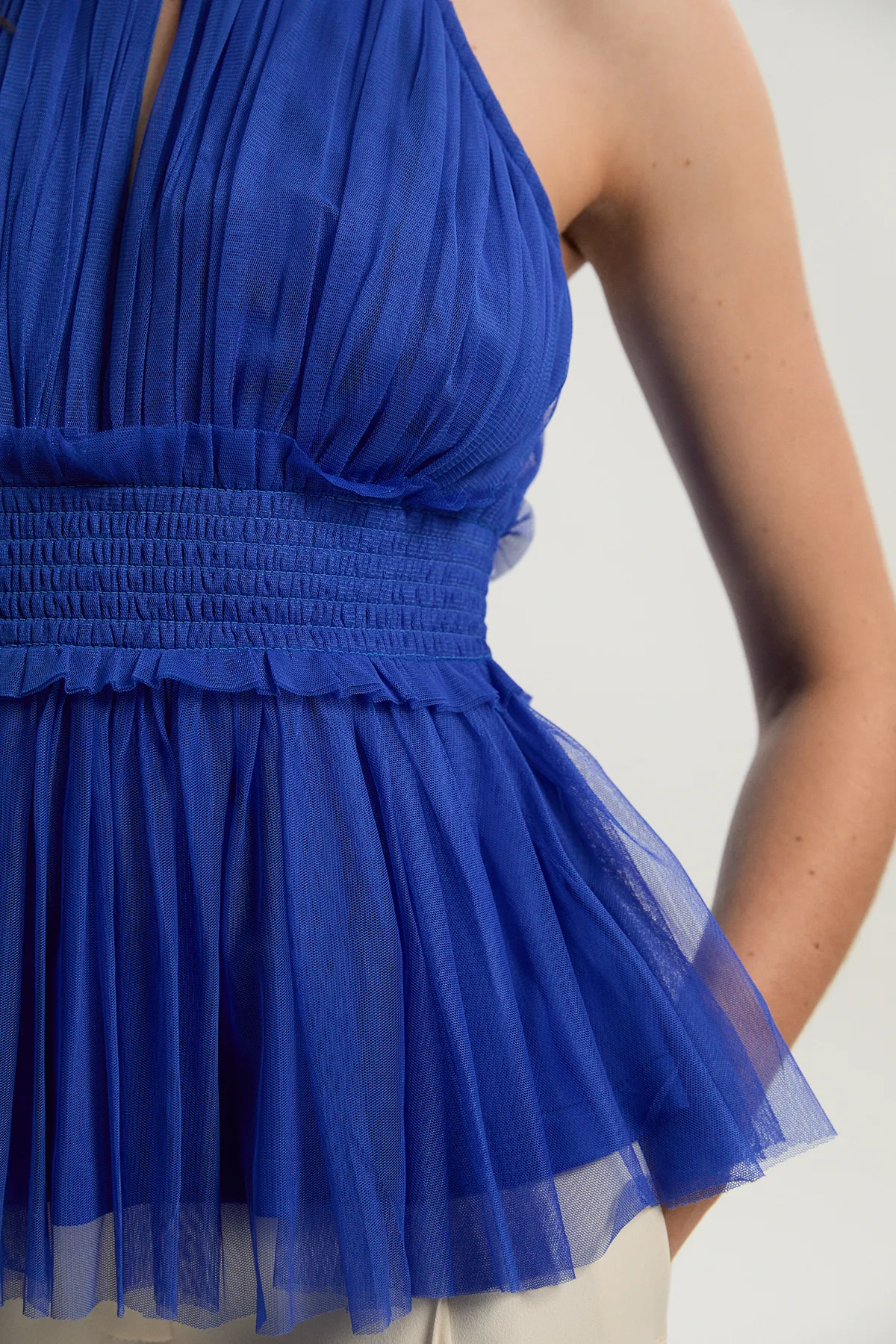 Tulle Layered Halter Neck Blouse BKK26386