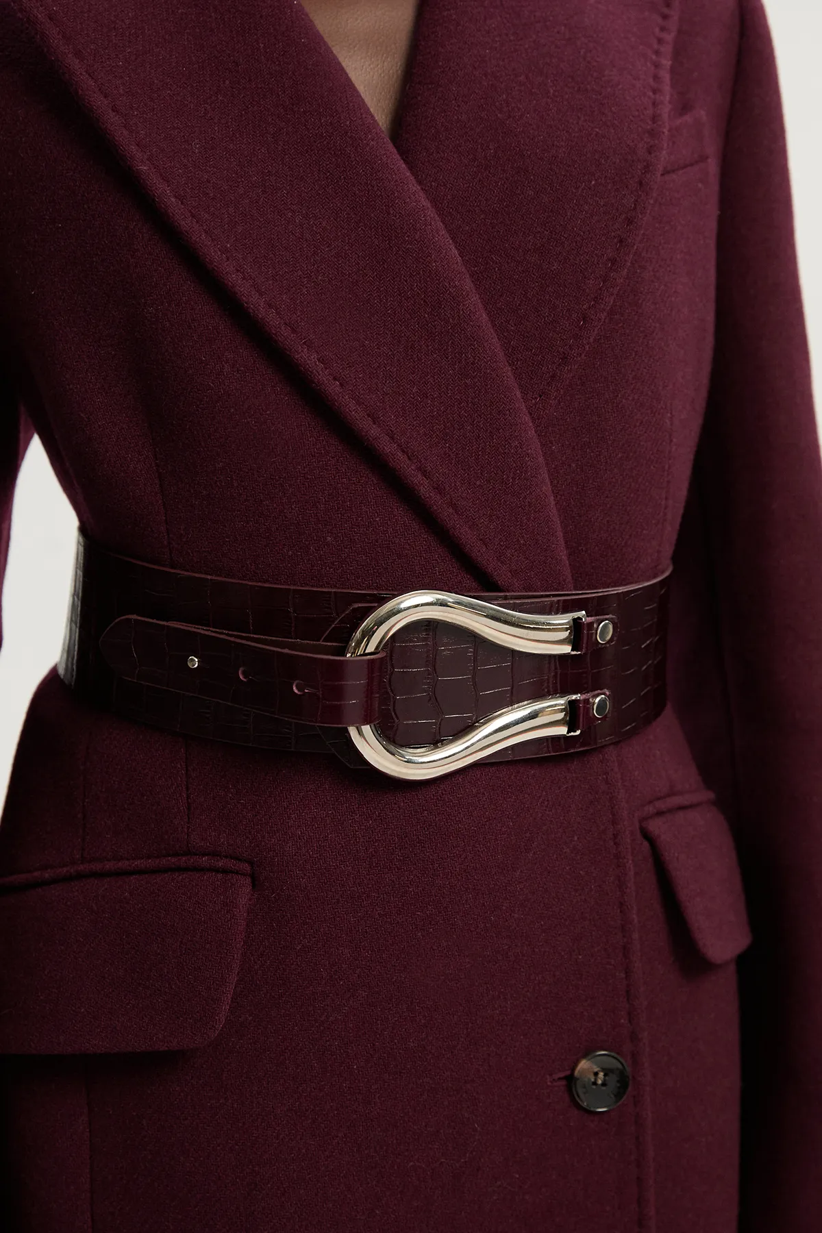 Croc Effect Leather Hardware Detail Waist Belt BKK26394