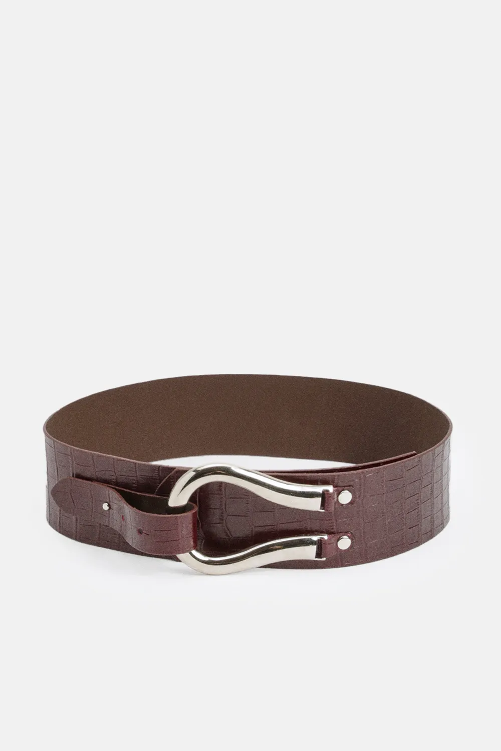 Croc Effect Leather Hardware Detail Waist Belt BKK26394