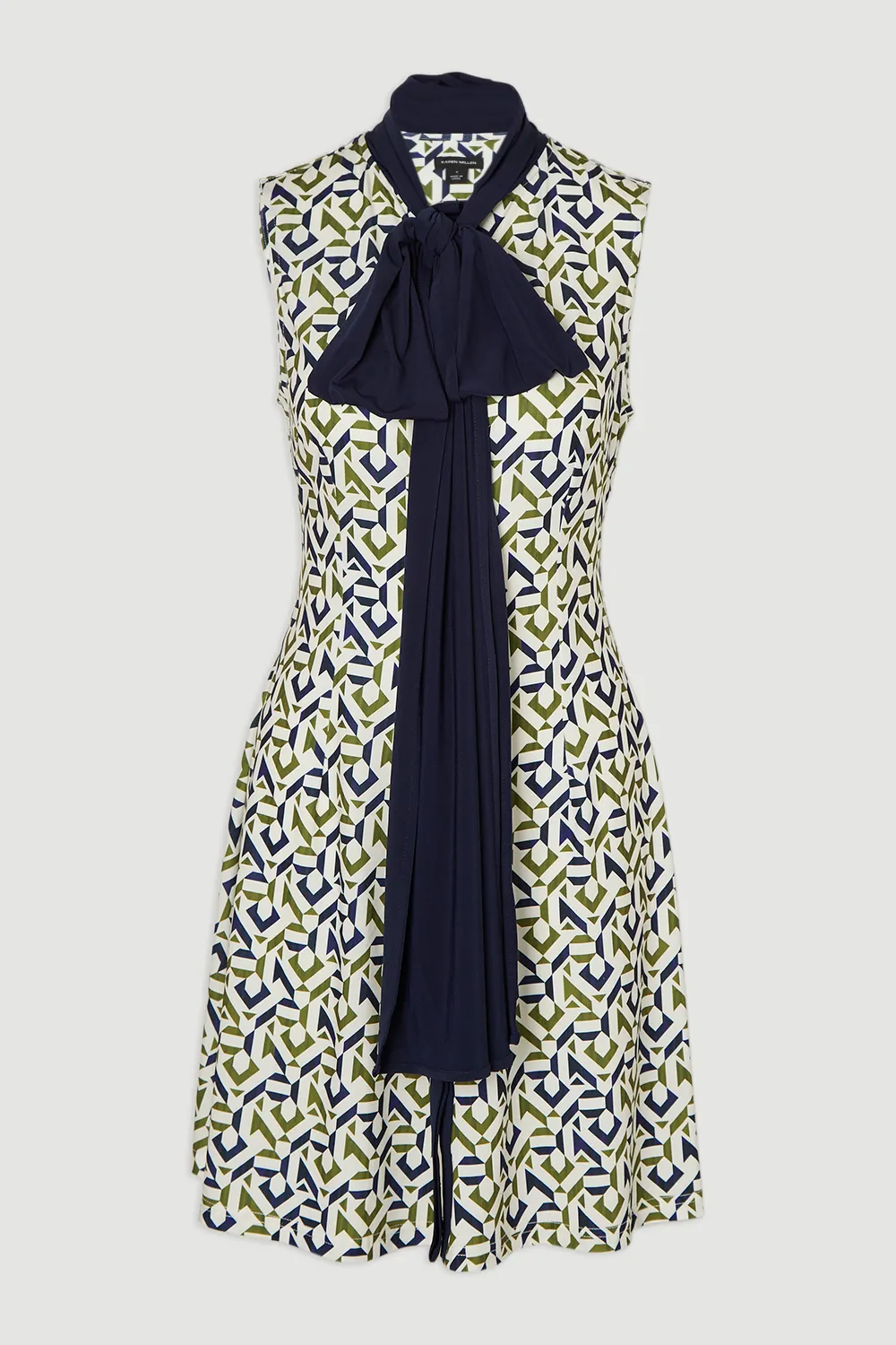 Geo Print Crepe Tie Neck Mini Dress BKK26401 4 Geo Print Crepe Tie Neck Mini Dress BKK26401