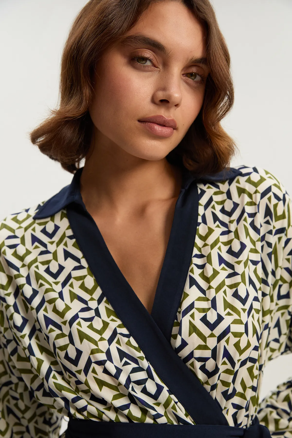 Geo Print Crepe Tie Waist Maxi Dress BKK26403