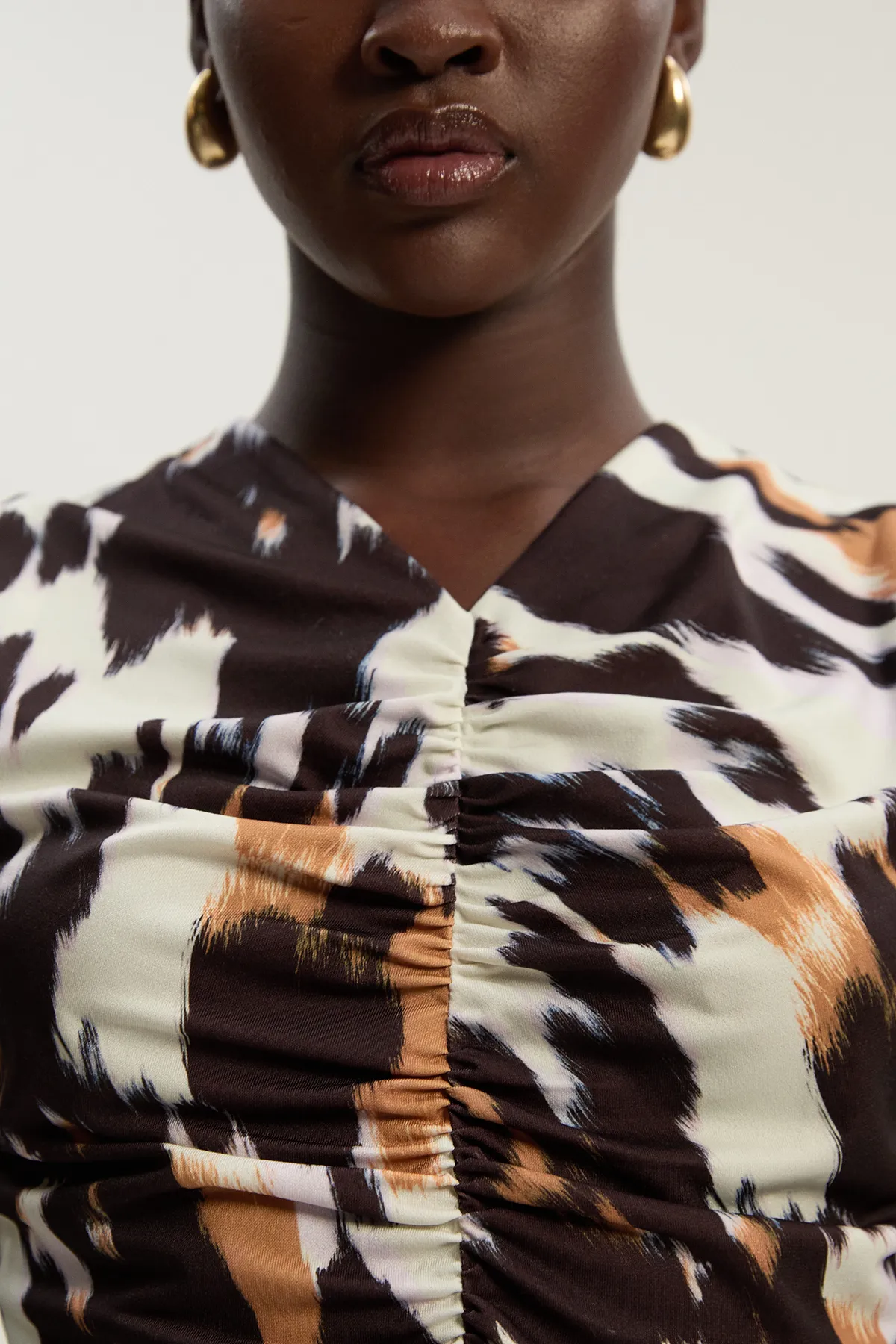 Animal Print Crepe Ruched Top BKK26404