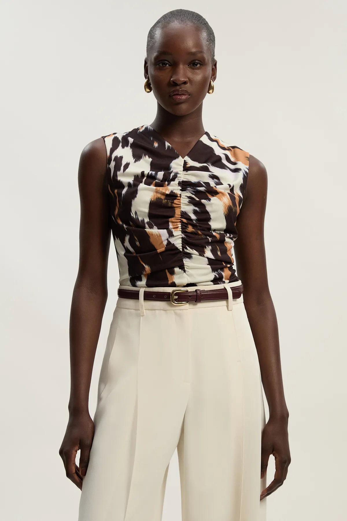 Animal Print Crepe Ruched Top BKK26404