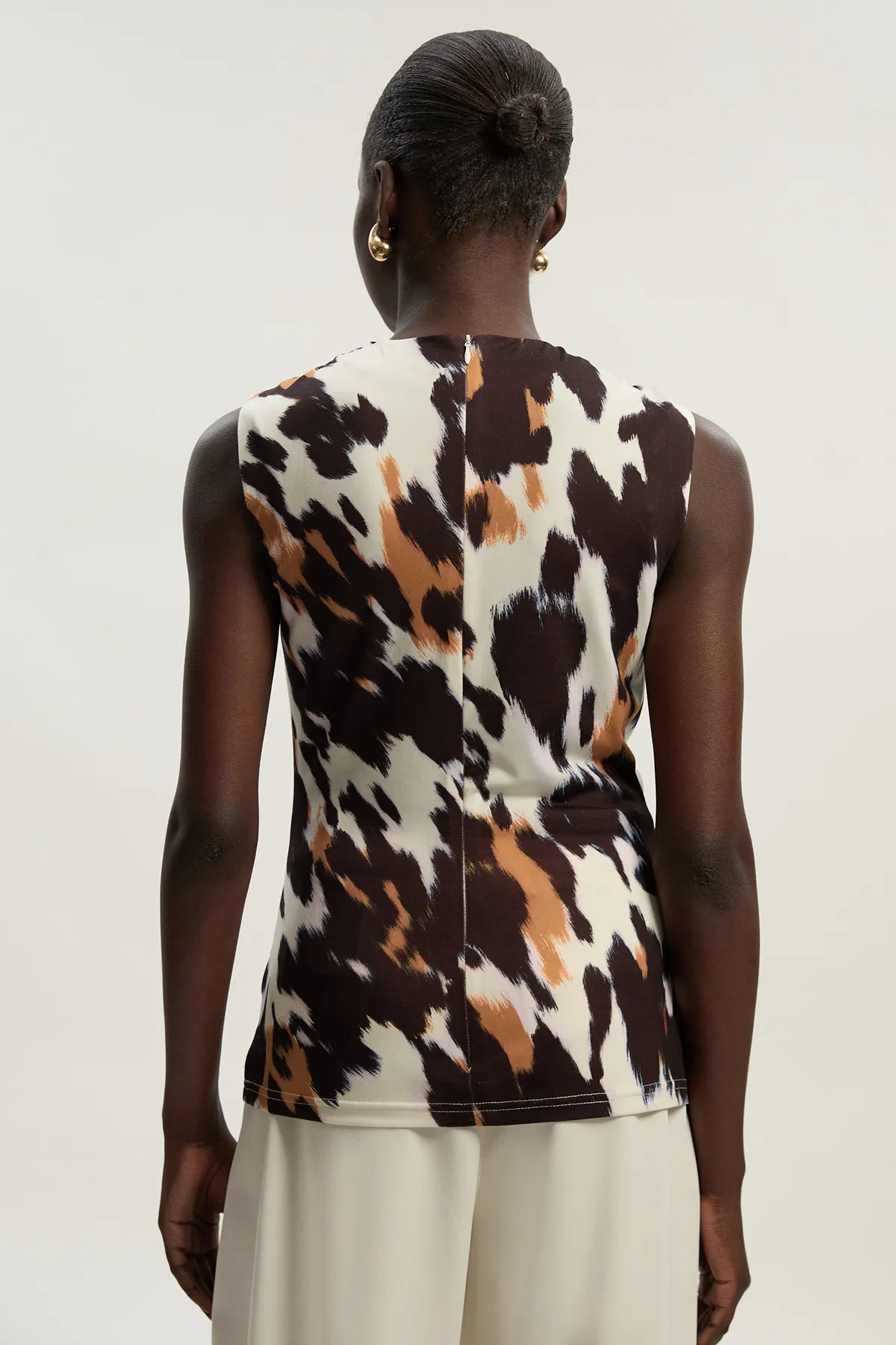 Animal Print Crepe Ruched Top BKK26404