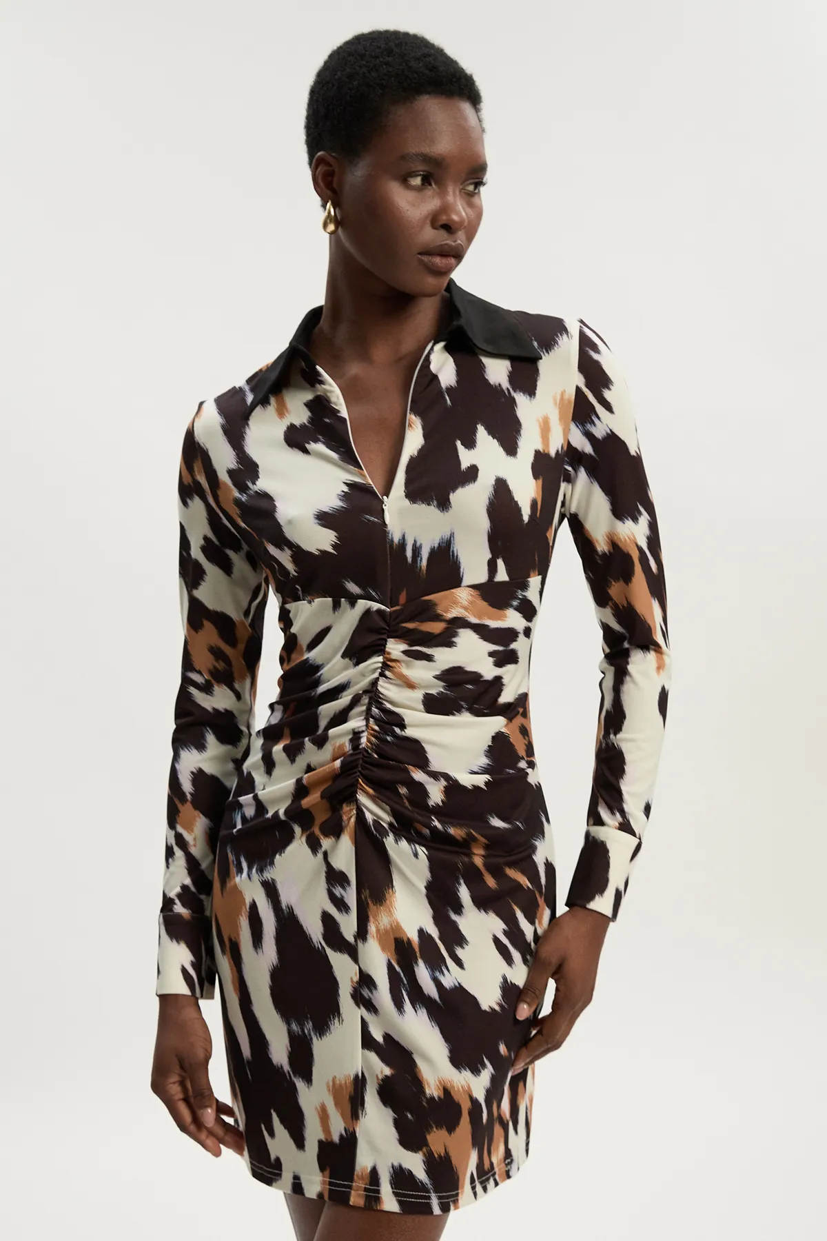 Animal Print Crepe Collared Mini Dress BKK26406