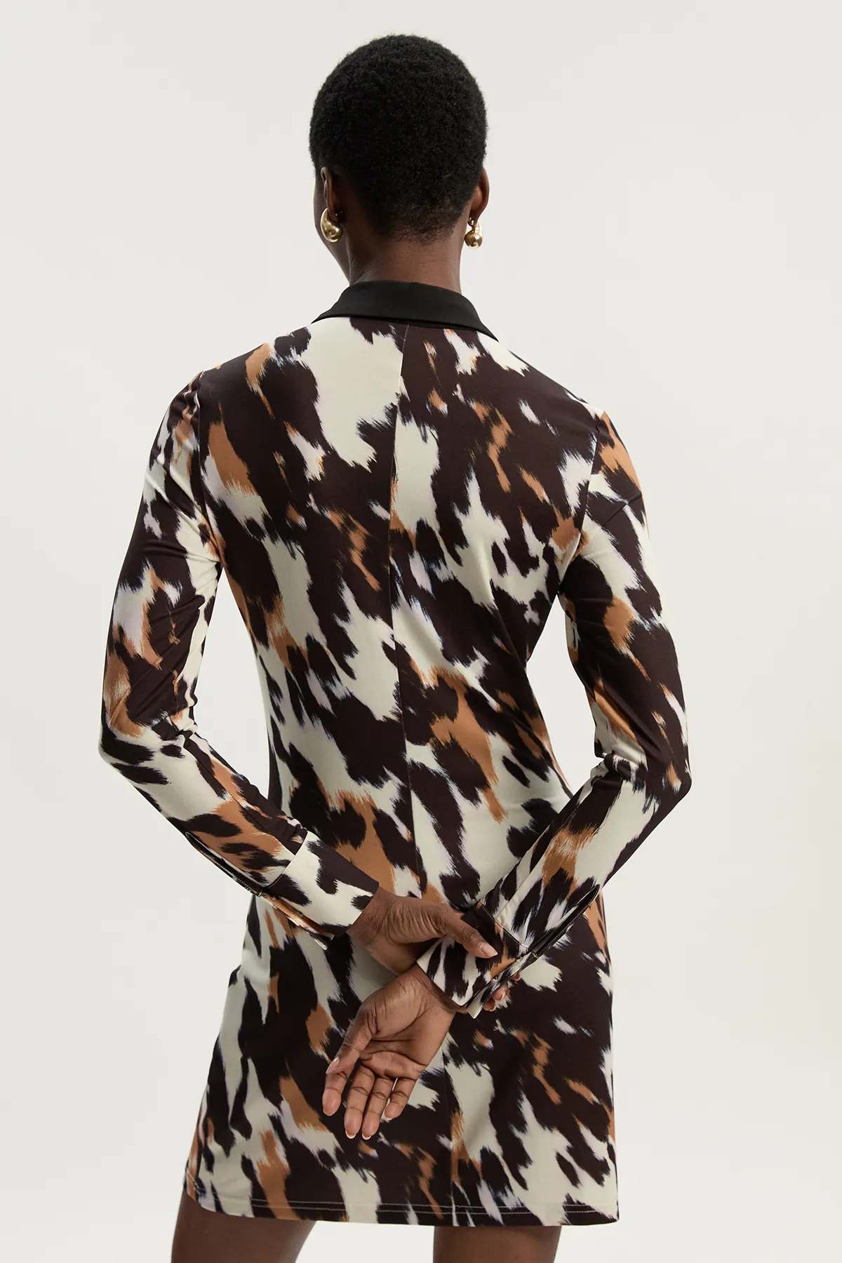 Animal Print Crepe Collared Mini Dress BKK26406 5 Animal Print Crepe Collared Mini Dress BKK26406