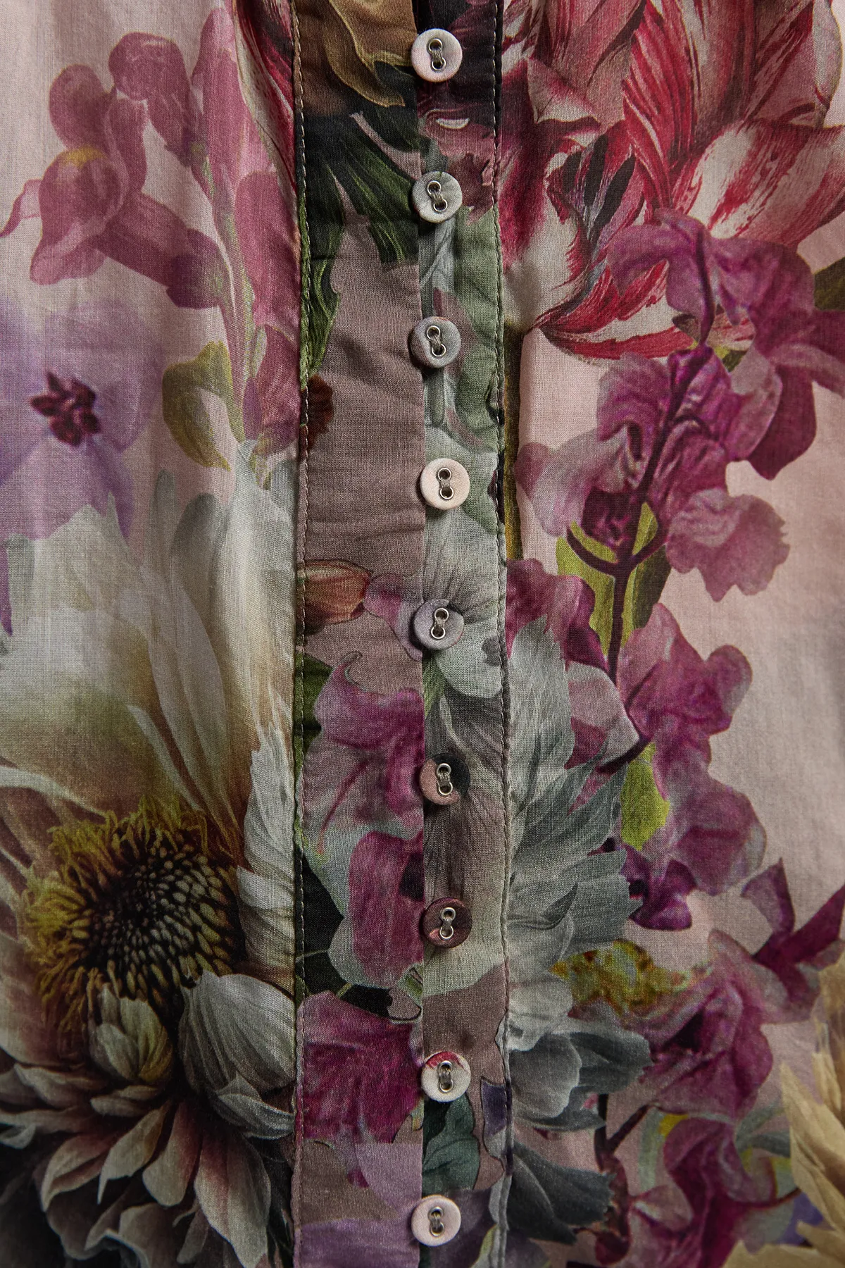 Petite Floral Print Silk Cotton Long Sleeve Woven Blouse BKK26426