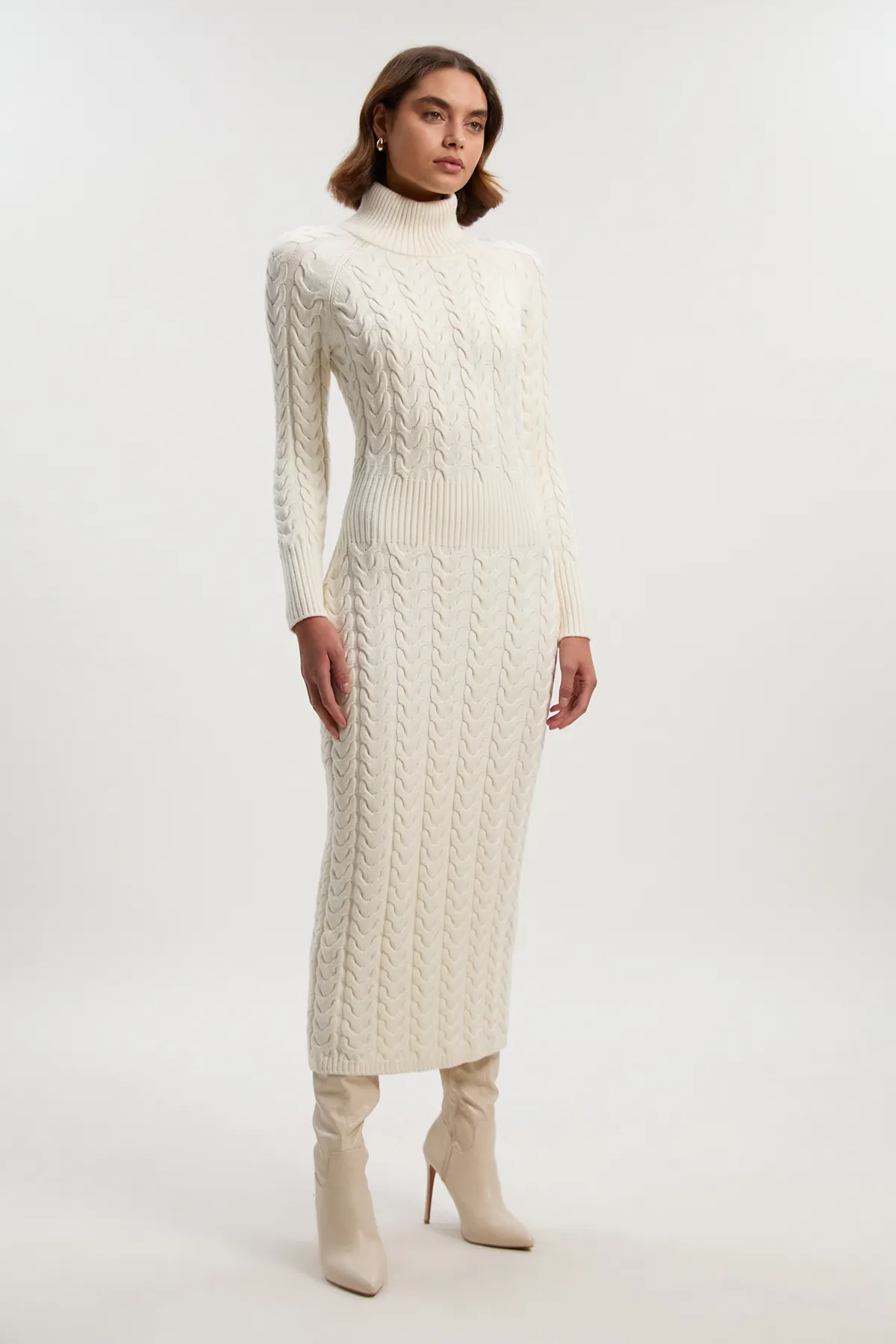 Petite Cable Knit Funnel Neck Maxi Dress BKK26430