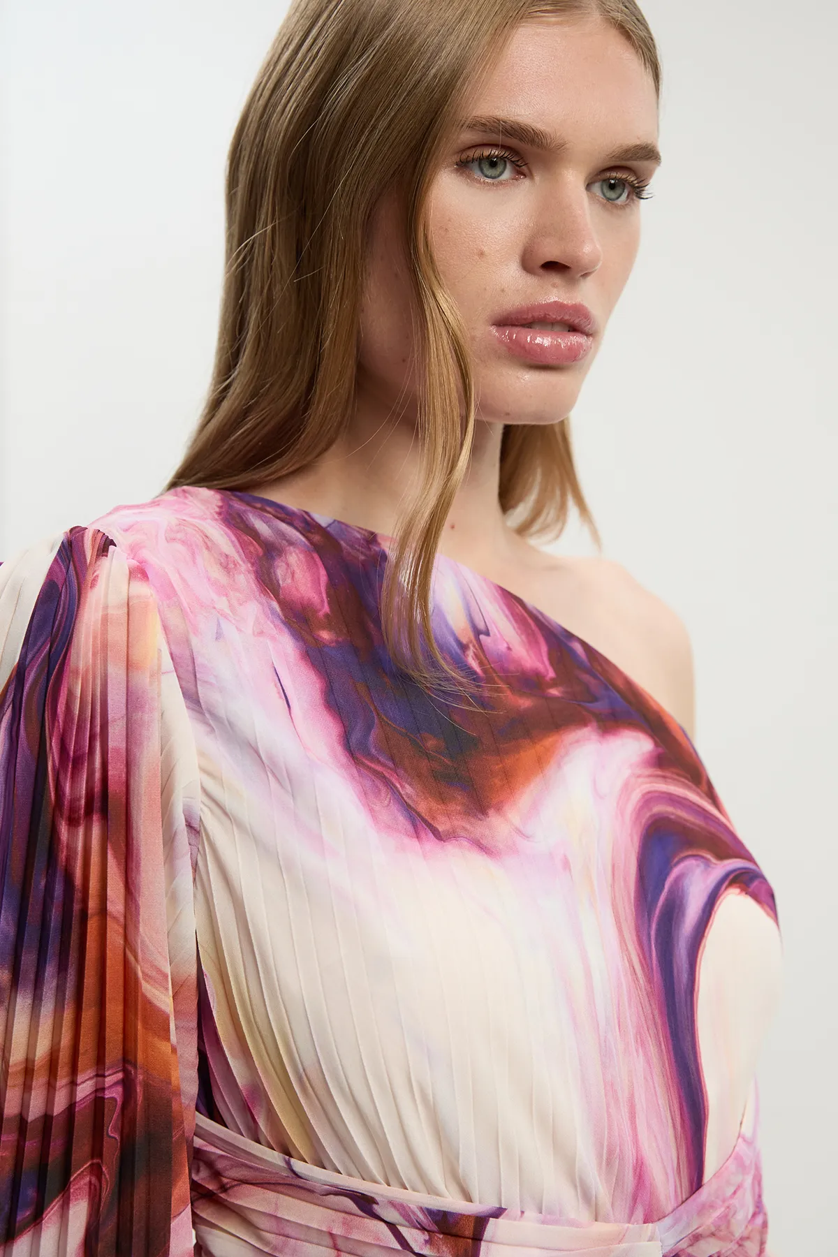 Marble Soft Pleated One Shoulder Blouse BKK26460