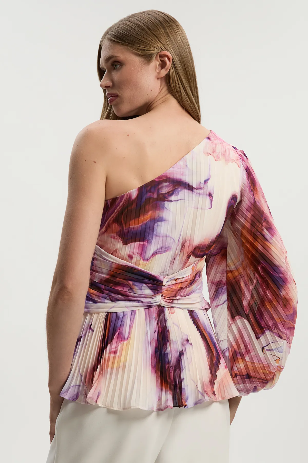 Marble Soft Pleated One Shoulder Blouse BKK26460