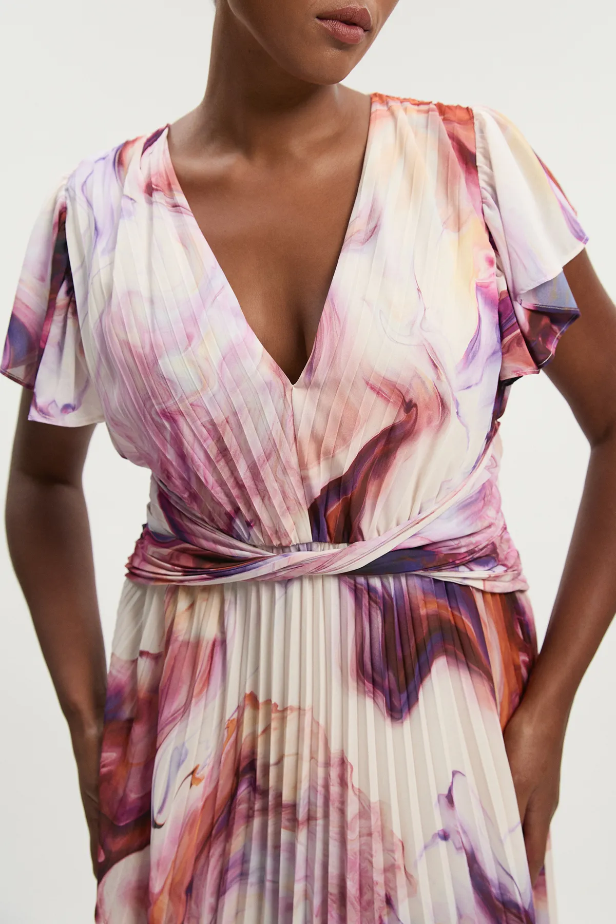 Plus Size Marble Soft Pleated V Neck Woven Maxi Dress BKK26459 5 Plus Size Marble Soft Pleated V Neck Woven Maxi Dress BKK26459