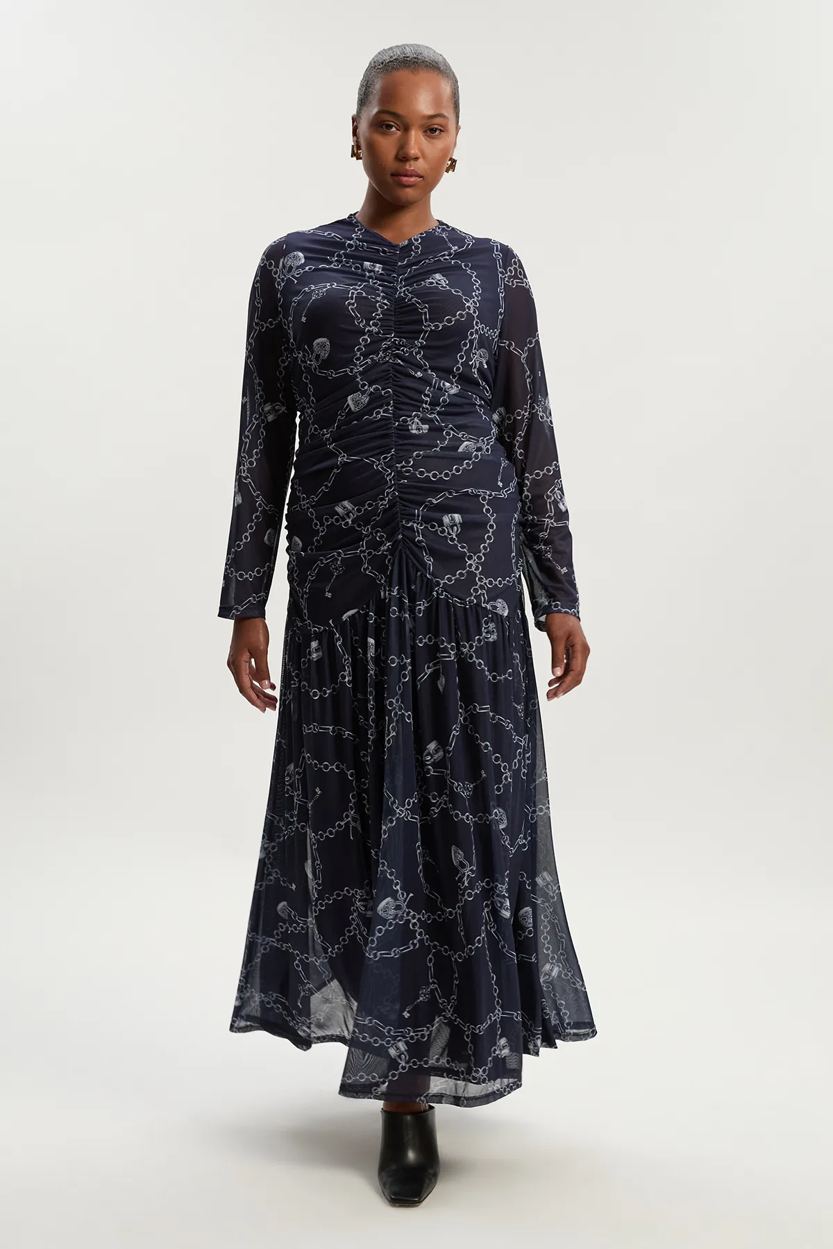 Plus Size Chain Print Mesh Maxi Dress BKK26474