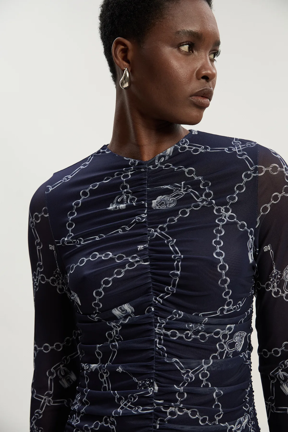 Chain Print Mesh Maxi Dress BKK26476