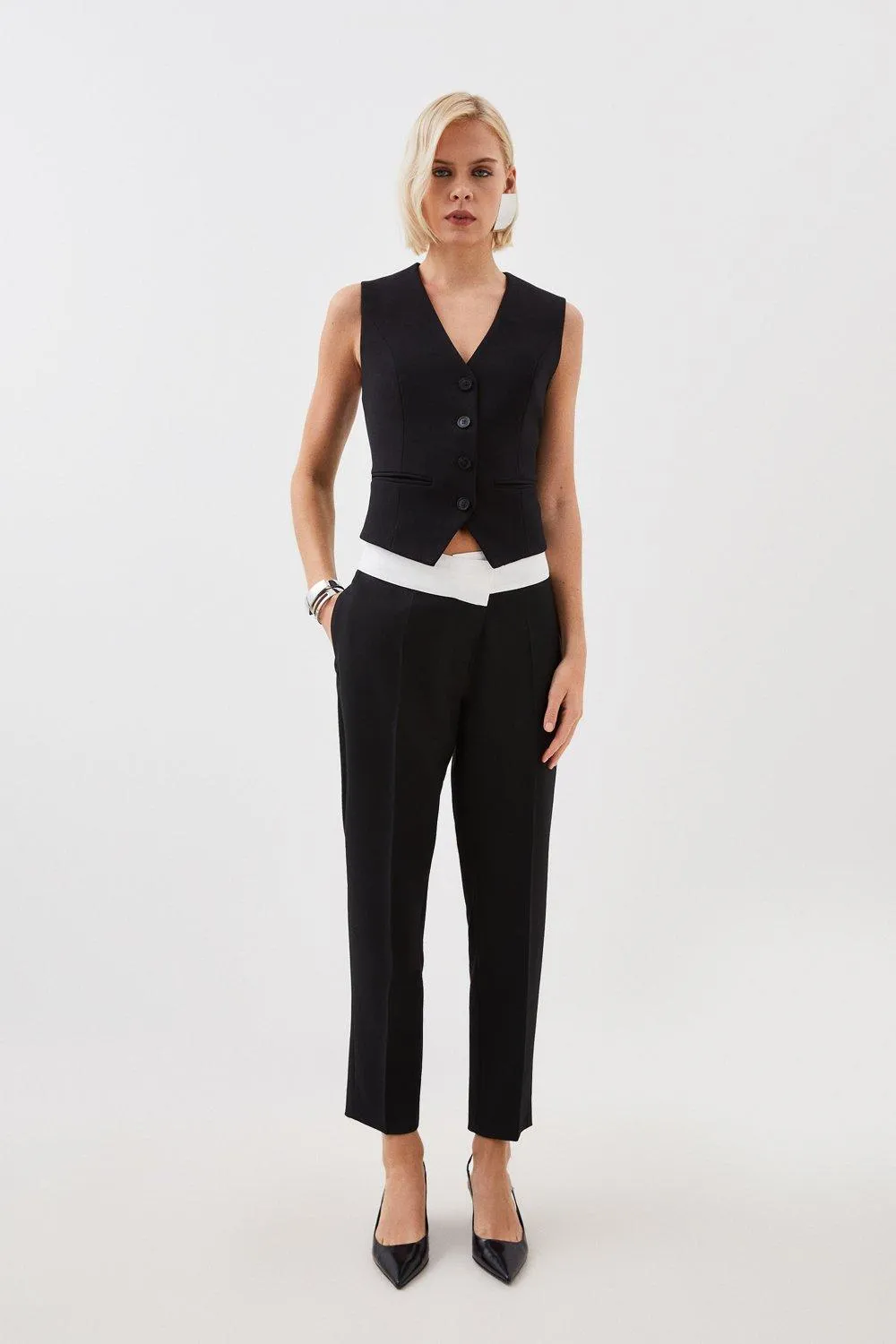 Tailored Compact Stretch Asymmetric Waistband Detail Pants BKK15525