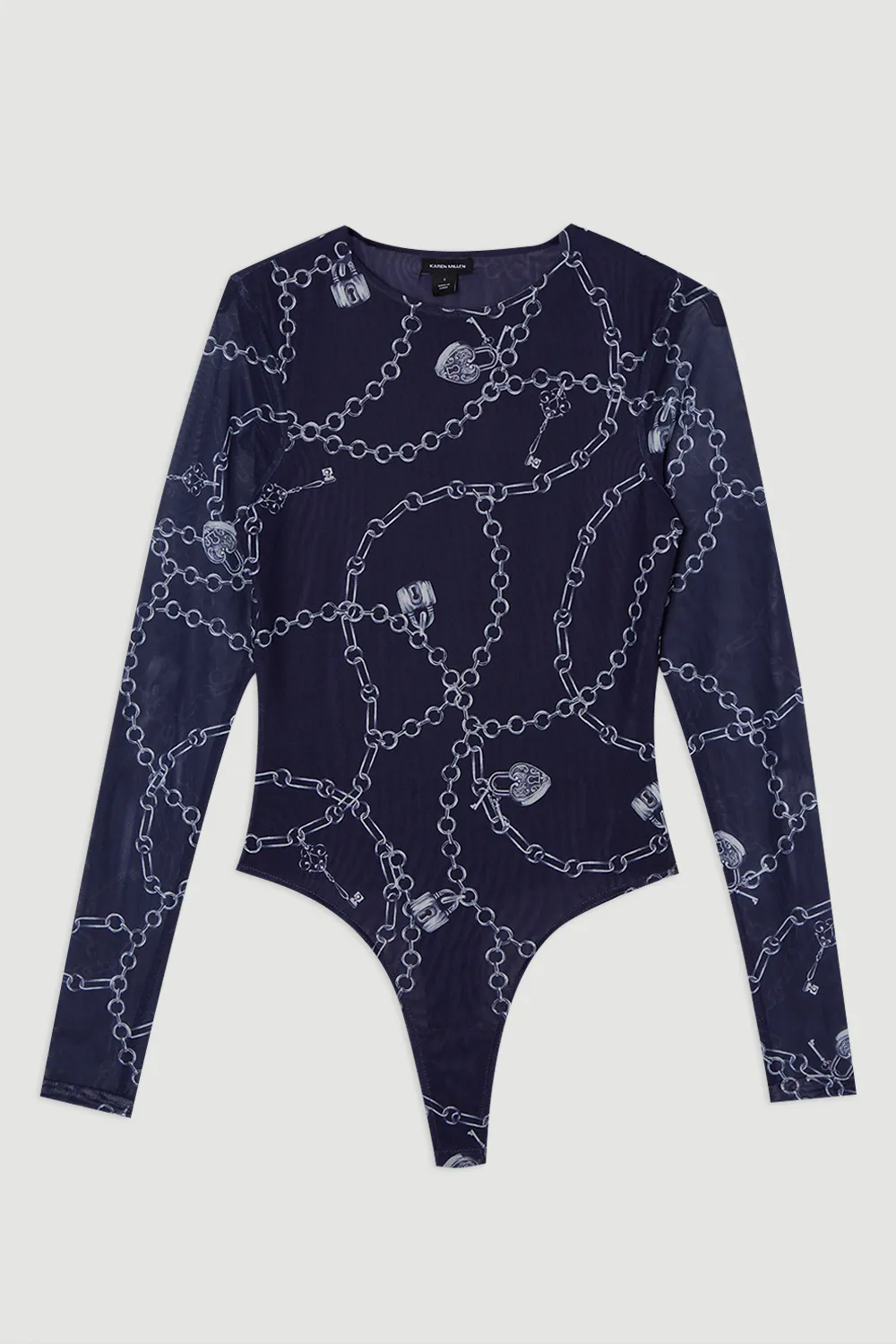 Long Sleeved Chain Print Mesh Bodysuit BKK26479 4 Long Sleeved Chain Print Mesh Bodysuit BKK26479