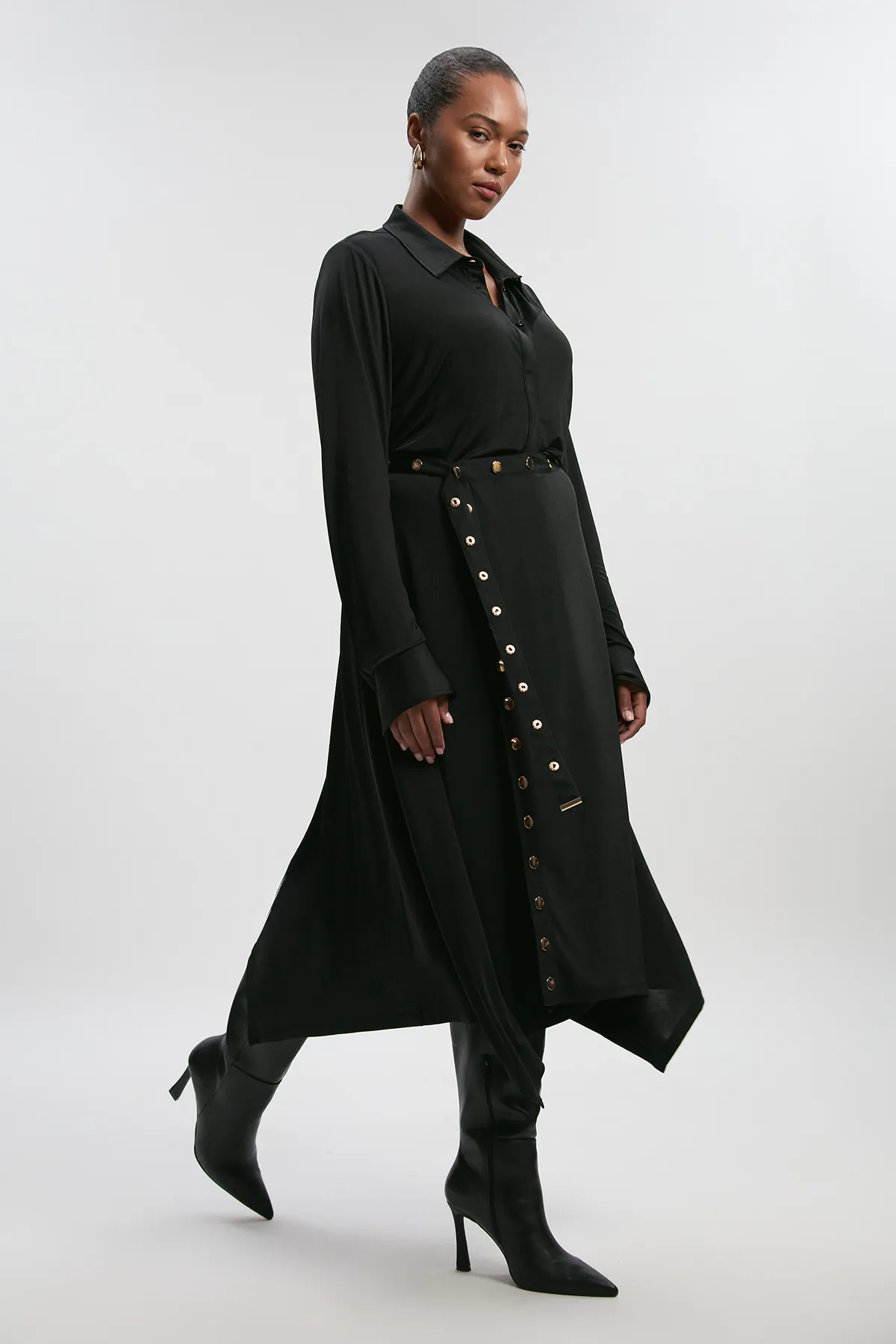 Plus Size Drapey Crepe Slim Collared Shirt BKK26484