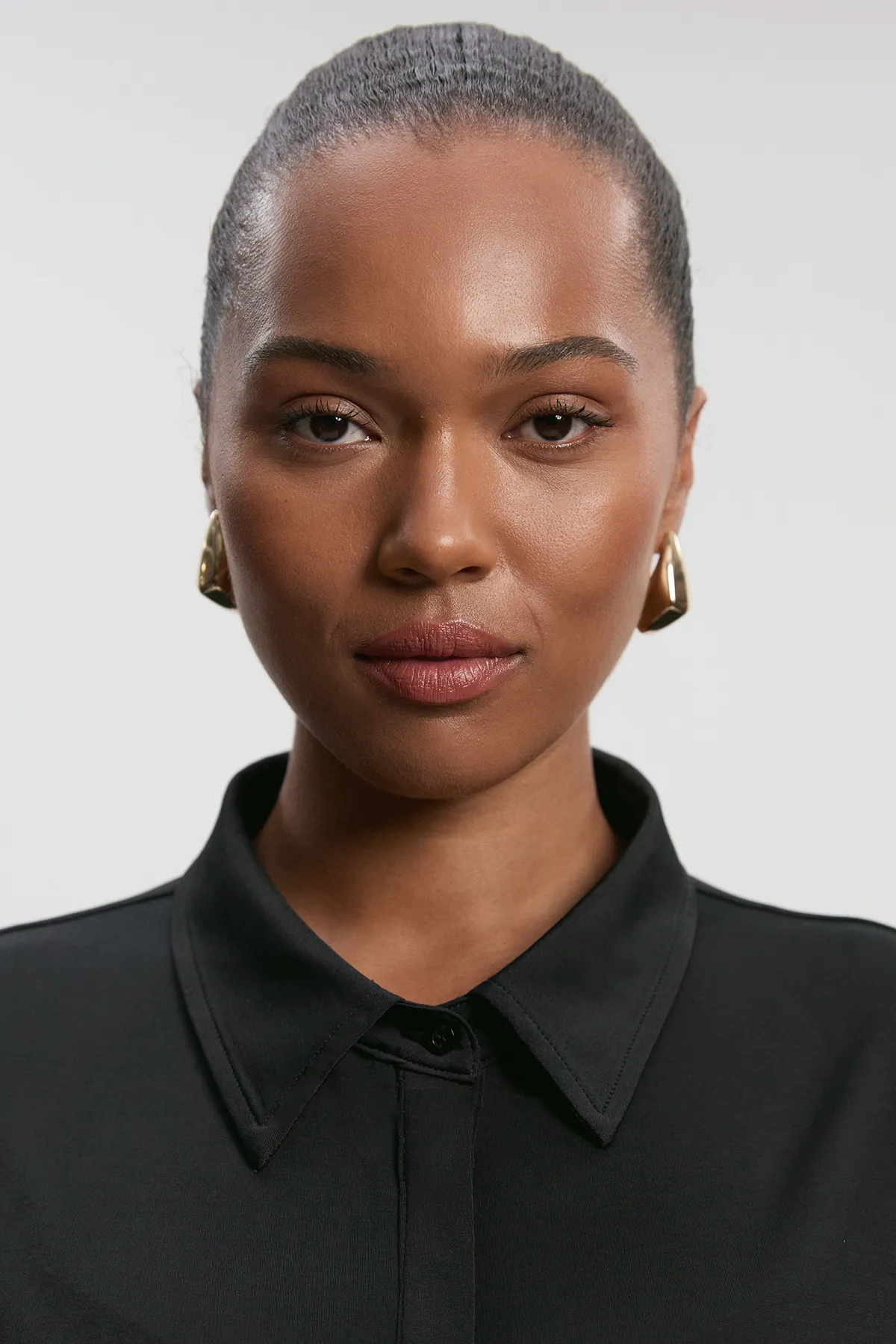 Plus Size Drapey Crepe Slim Collared Shirt BKK26484 3 Plus Size Drapey Crepe Slim Collared Shirt BKK26484